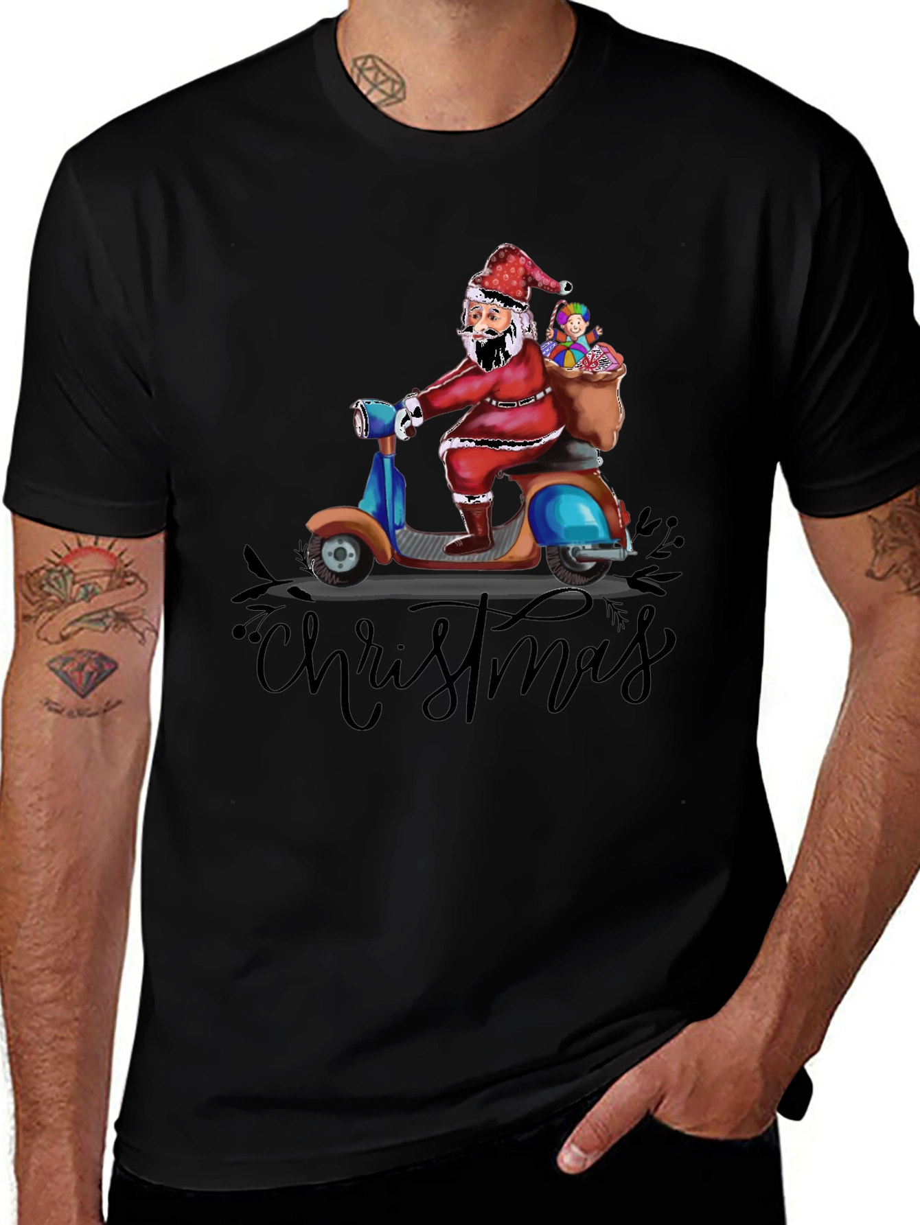 Santa Scooter Christmas Graphic Tee