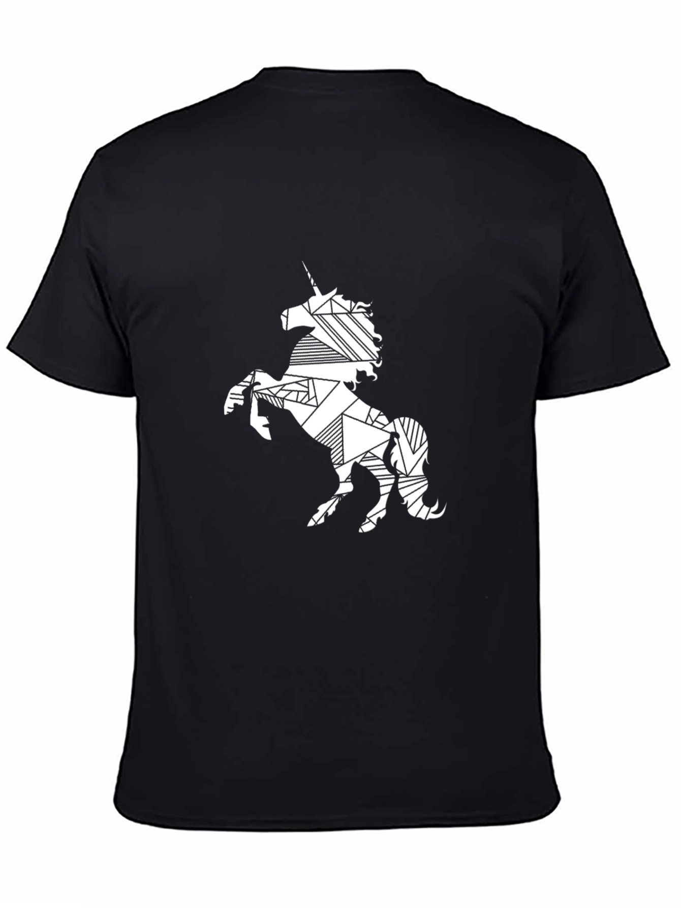 Geometric Unicorn Print Black T-Shirt