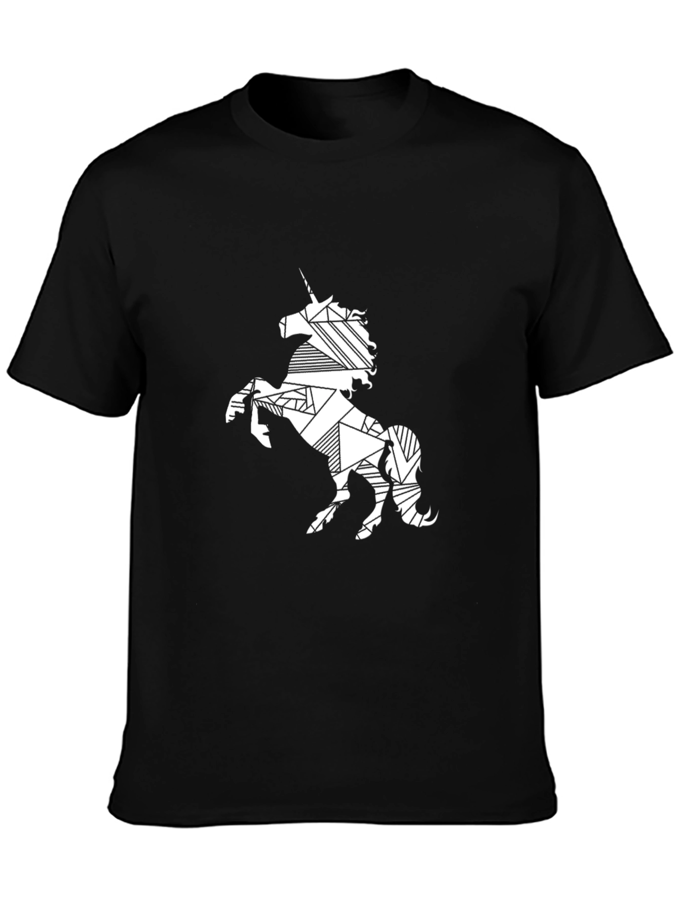Geometric Unicorn Print Black T-Shirt