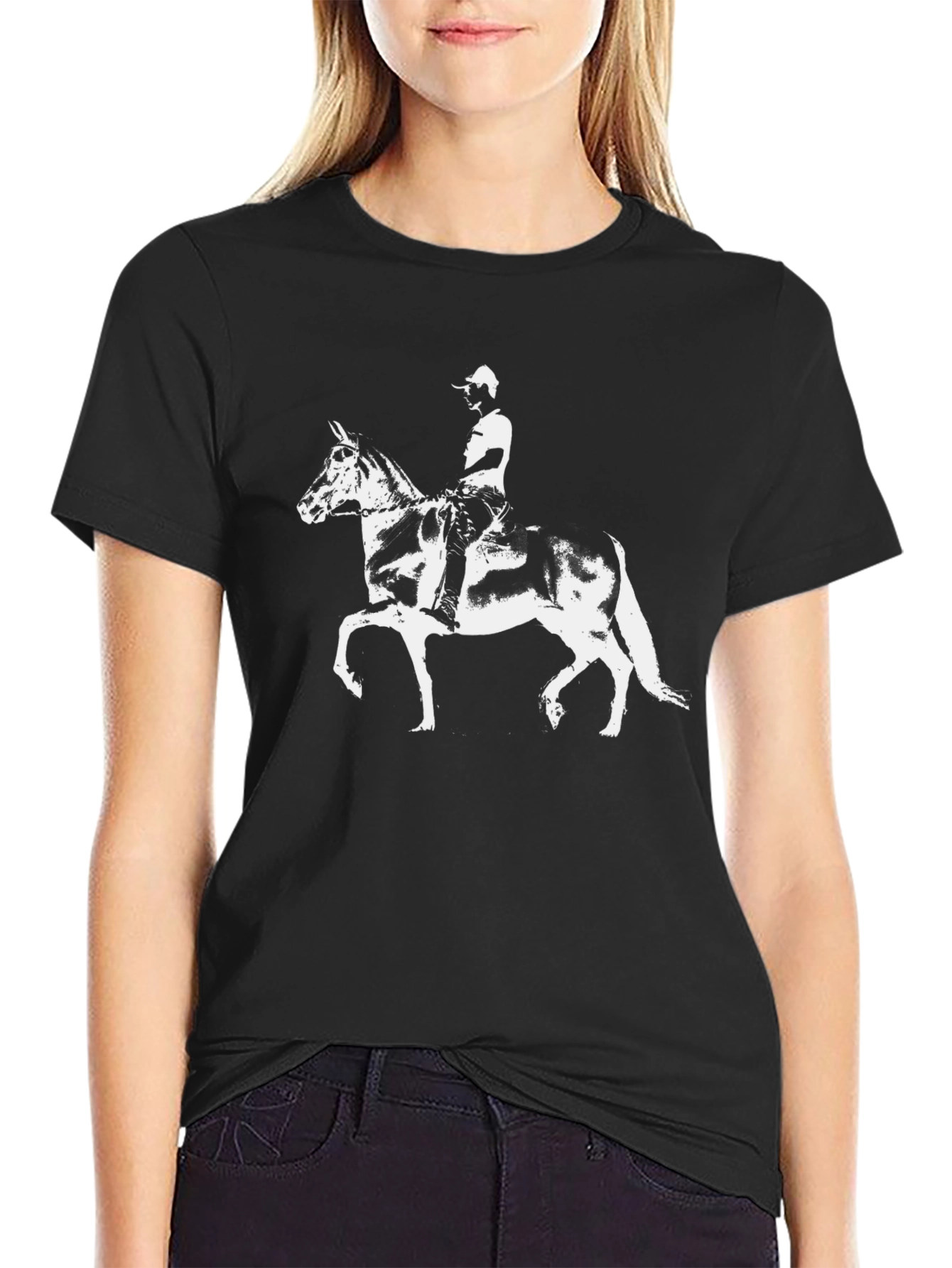 Horse Rider Graphic Tee - Black Cotton Blend