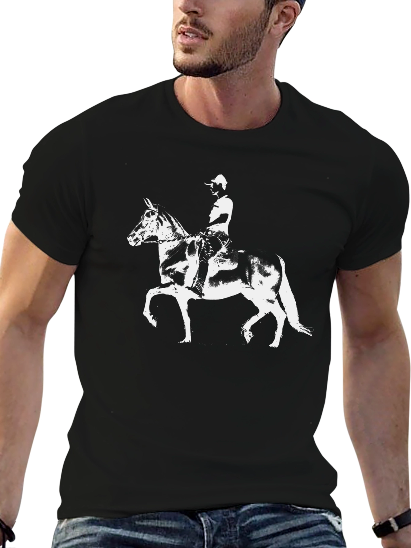 Horse Rider Graphic Tee - Black Cotton Blend