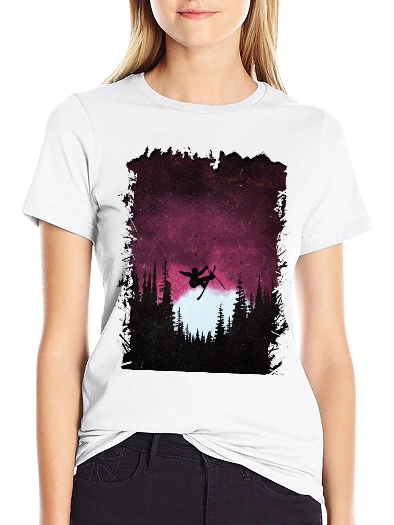 Skiing Silhouette Graphic T-Shirt