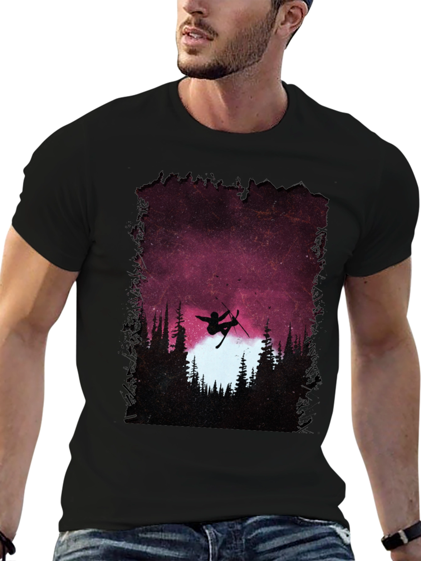 Skiing Silhouette Graphic T-Shirt