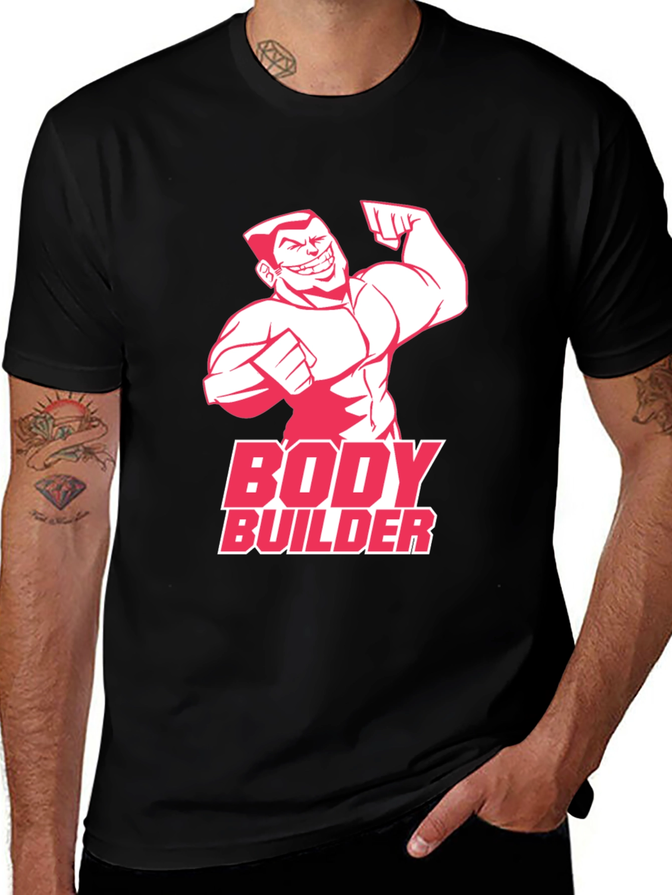 Bodybuilder Graphic Tee - Black Cotton Gym T-Shirt