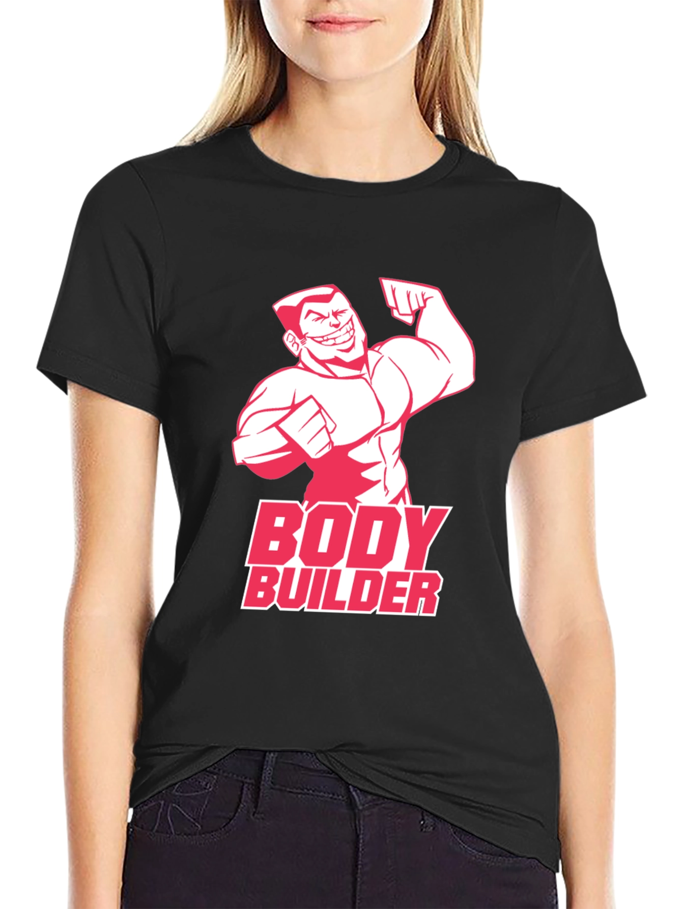 Bodybuilder Graphic Tee - Black Cotton Gym T-Shirt