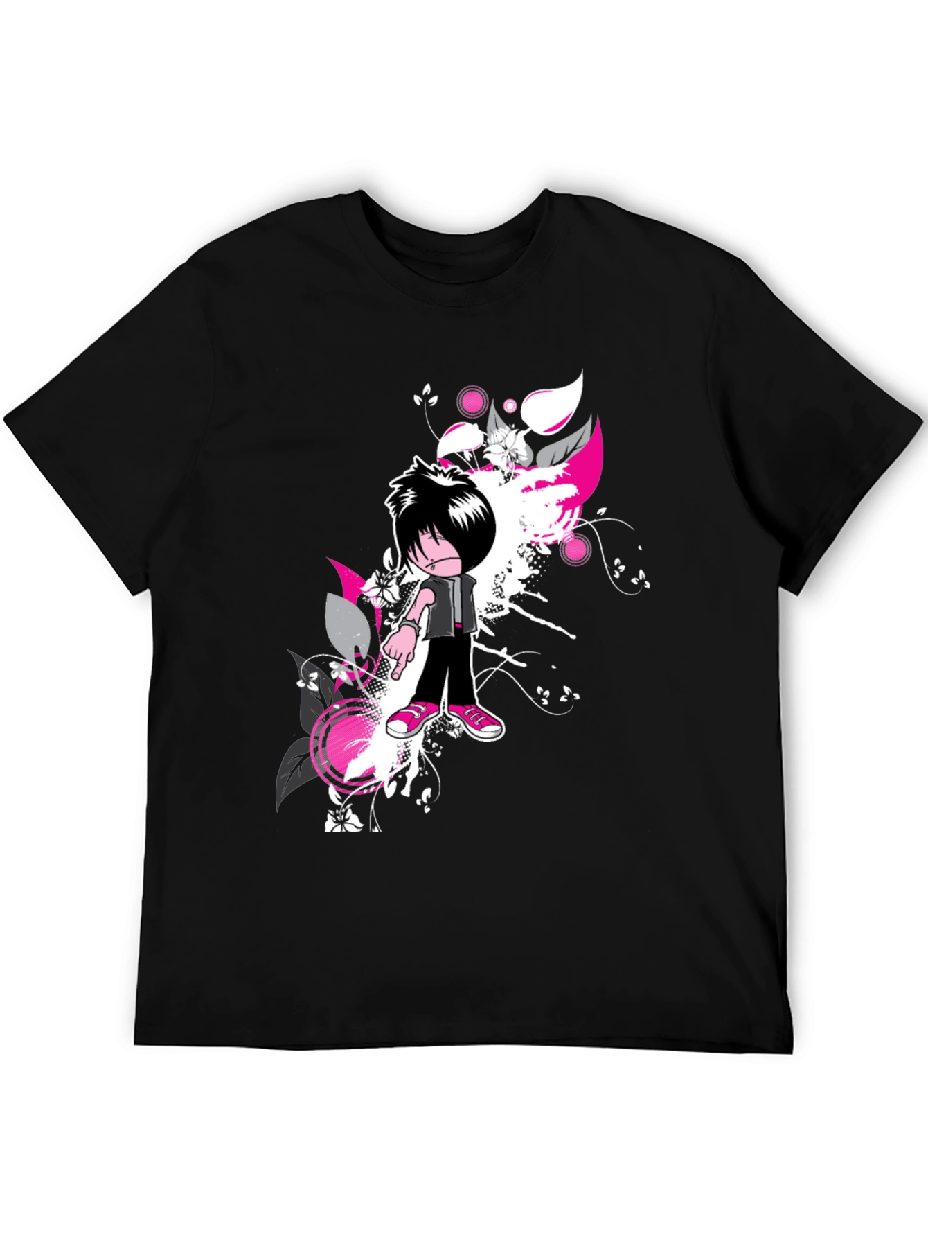 Emo Cartoon Graphic Black T-Shirt