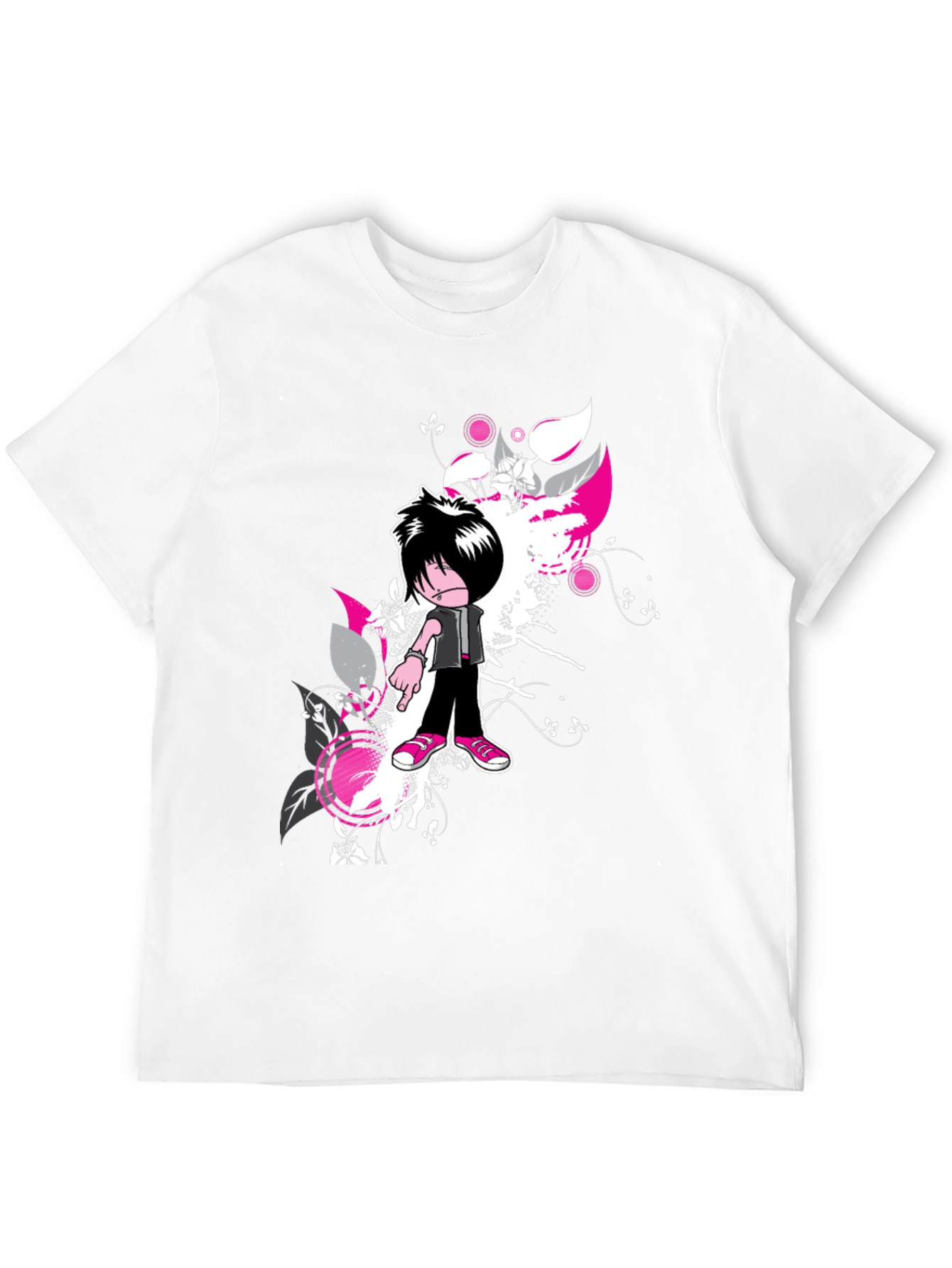 Emo Cartoon Graphic Black T-Shirt
