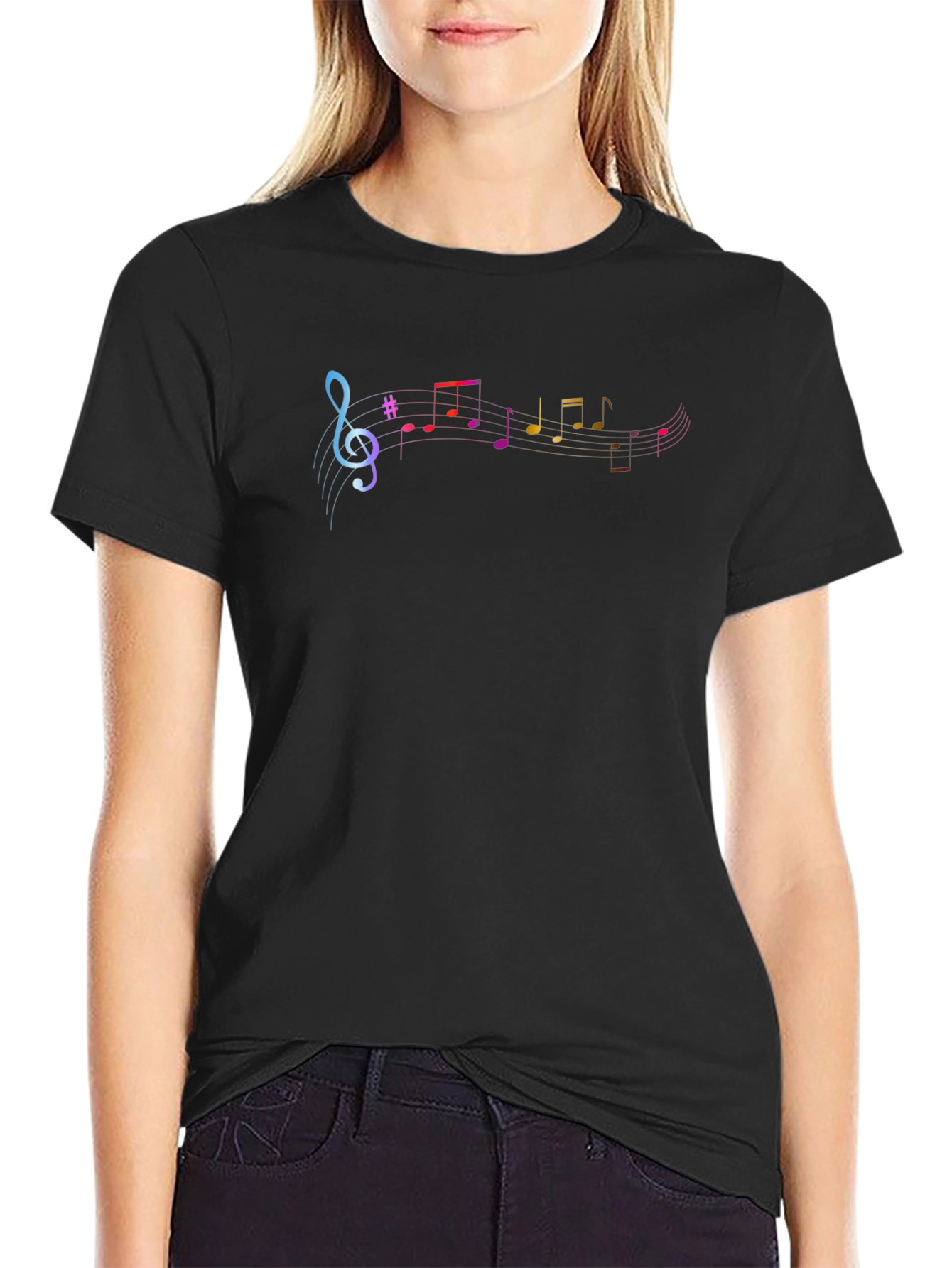 Music Note Graphic Print Black T-Shirt