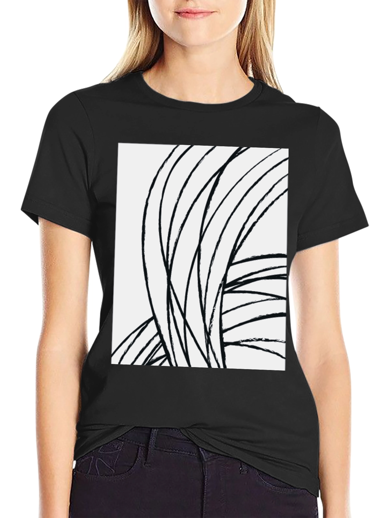 Abstract Lines Black Tee - Modern Art Shirt