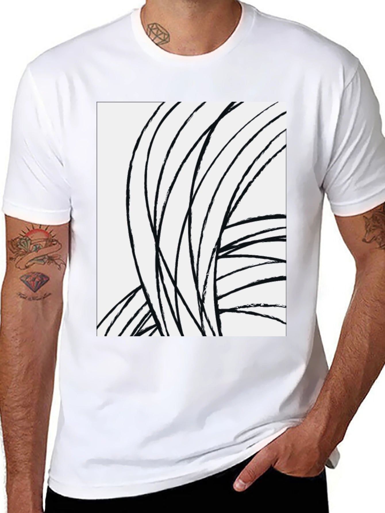 Abstract Lines Black Tee - Modern Art Shirt
