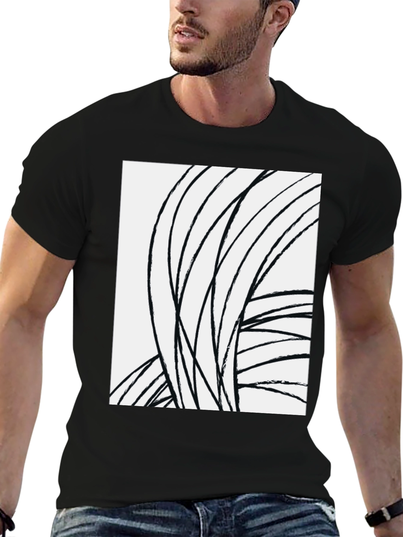 Abstract Lines Black Tee - Modern Art Shirt
