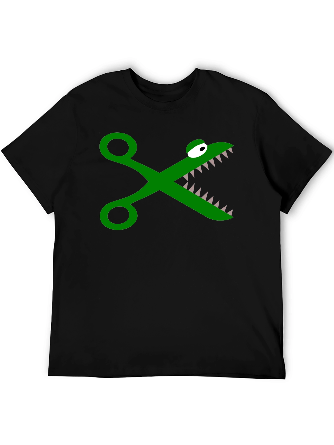 Funny Crocodile Scissors Graphic Tee - Black Cotton