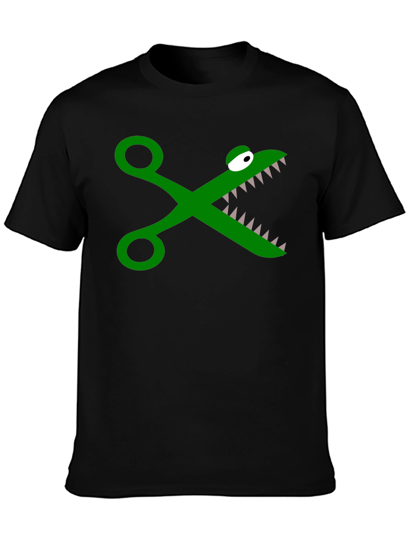 Funny Crocodile Scissors Graphic Tee - Black Cotton
