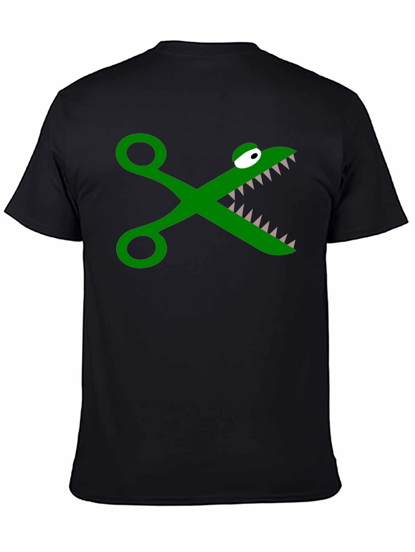 Funny Crocodile Scissors Graphic Tee - Black Cotton