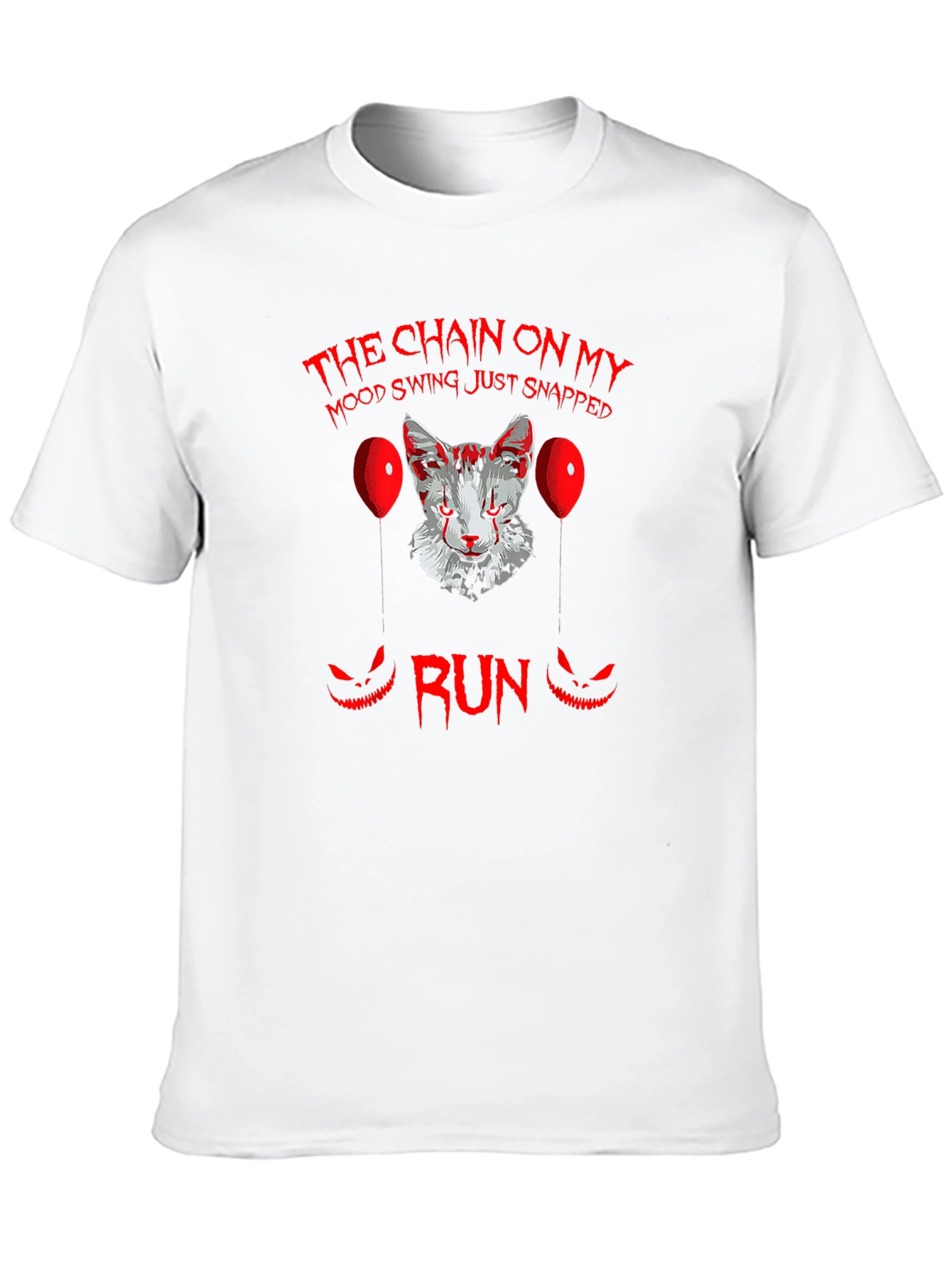 Scary Cat Clown Graphic Black T-Shirt - Run!