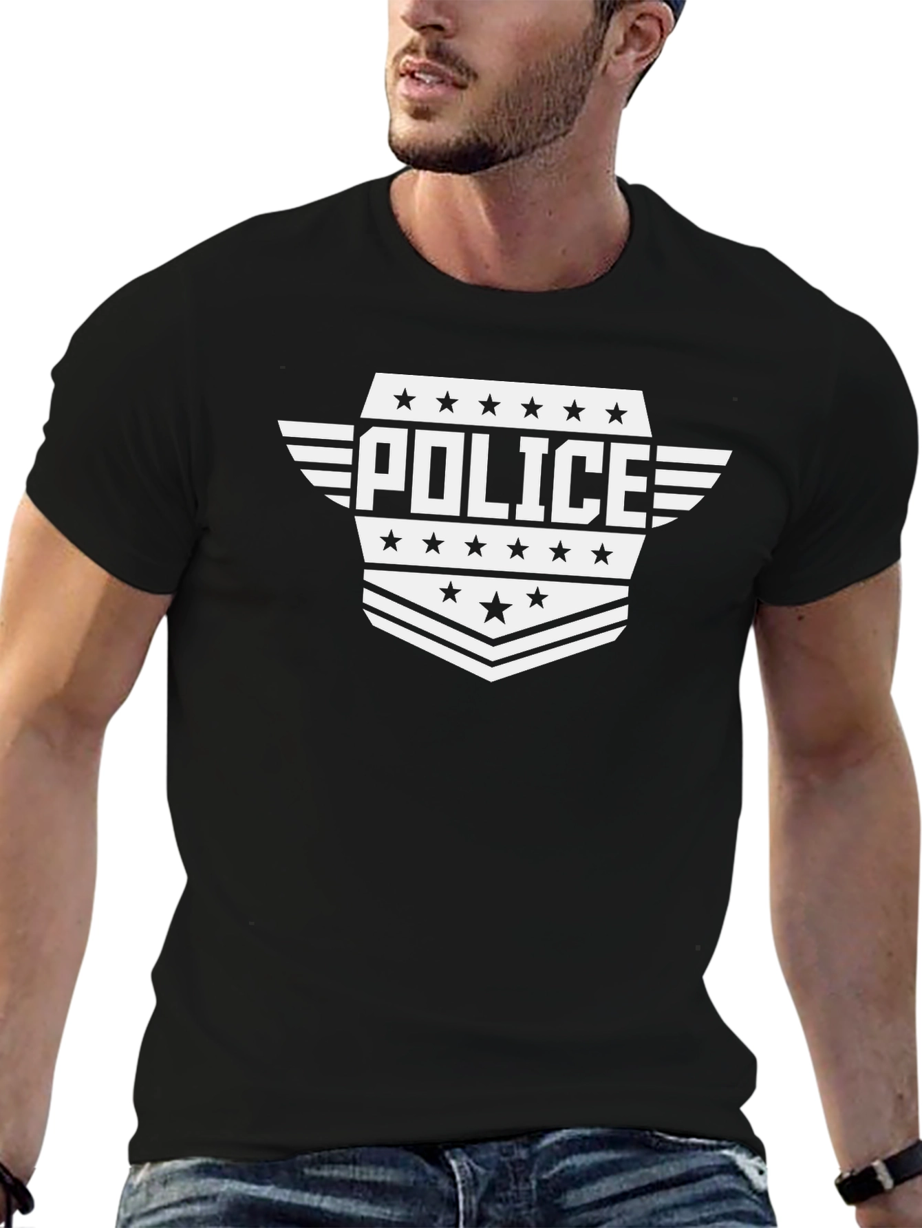 Police Emblem Graphic T-Shirt - Black Cotton Tee