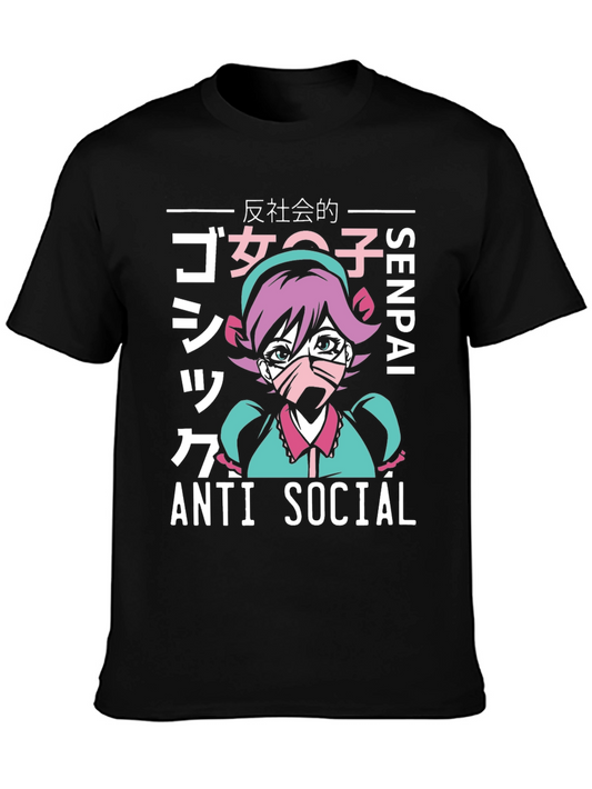 Anti Social Anime Girl Graphic T-Shirt
