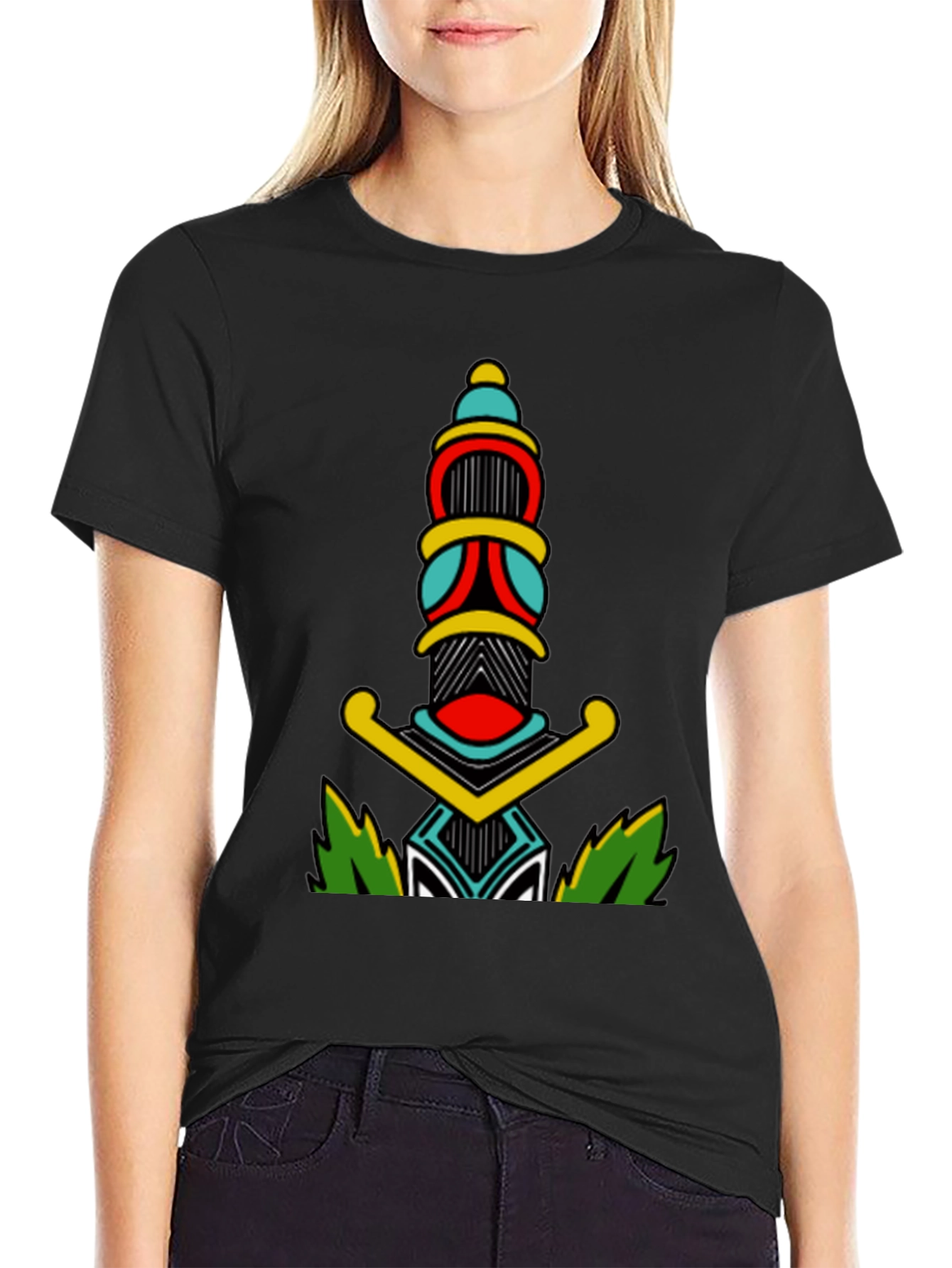 Black T-Shirt with Dagger Graphic