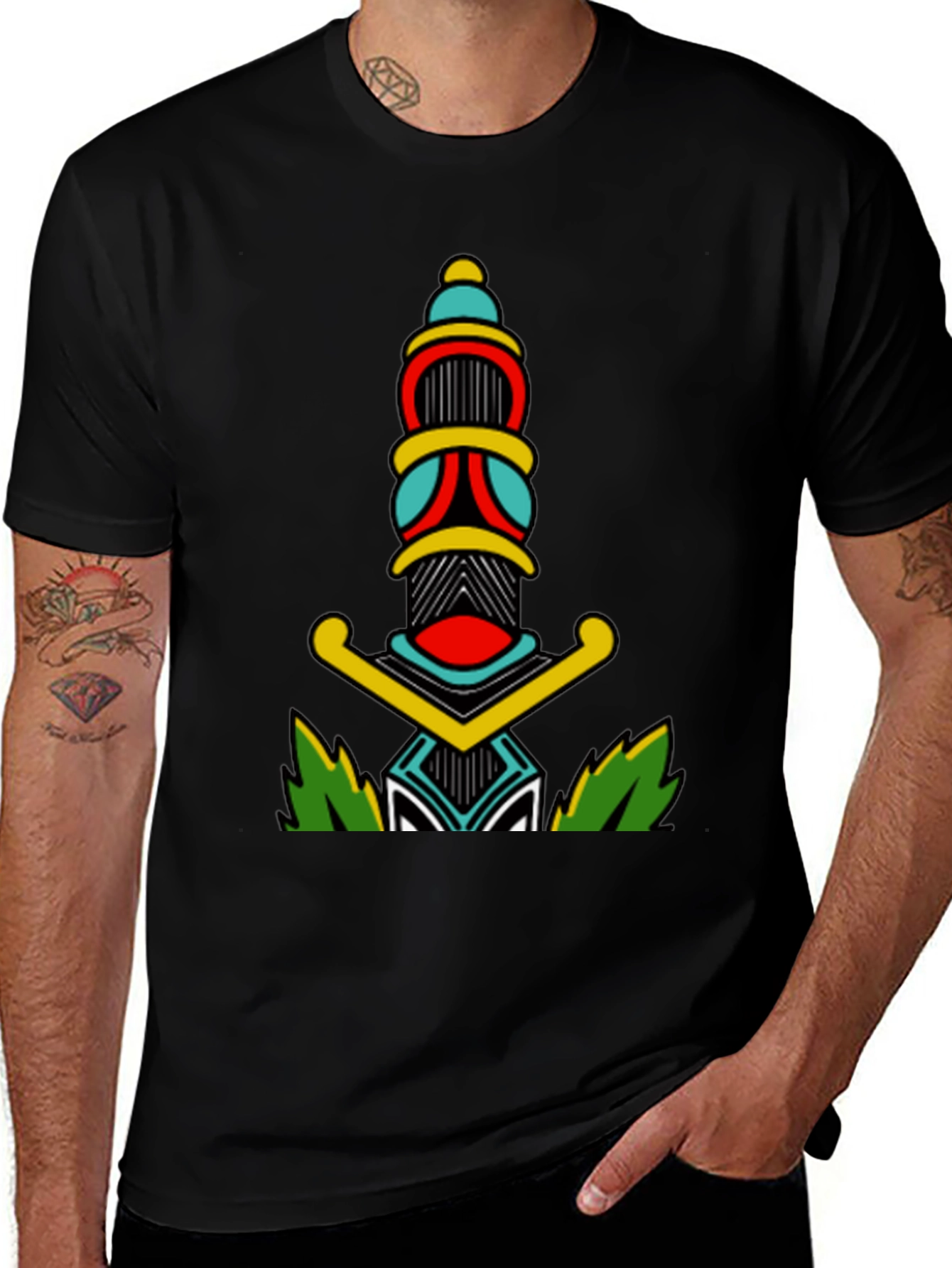 Black T-Shirt with Dagger Graphic