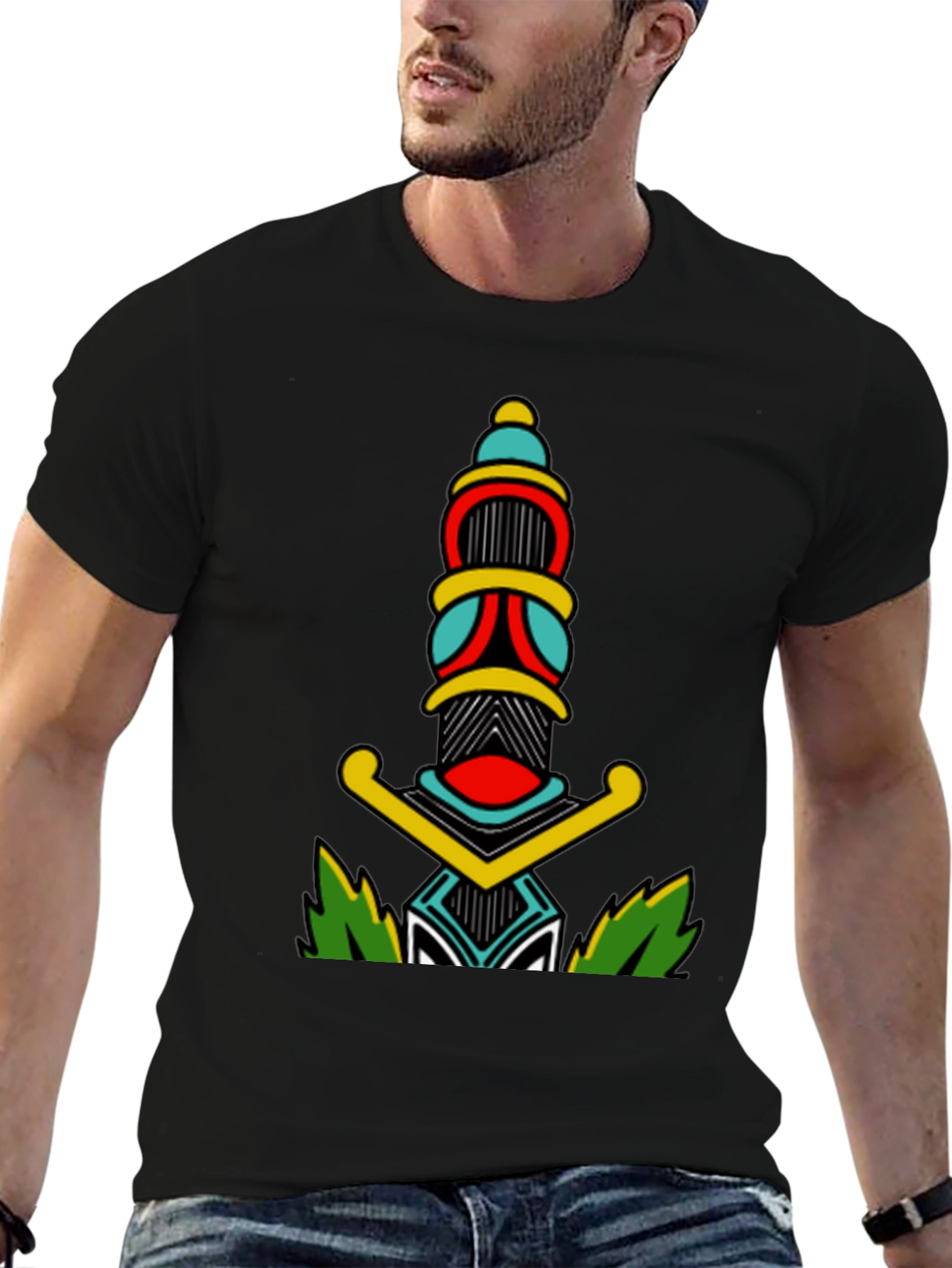 Black T-Shirt with Dagger Graphic