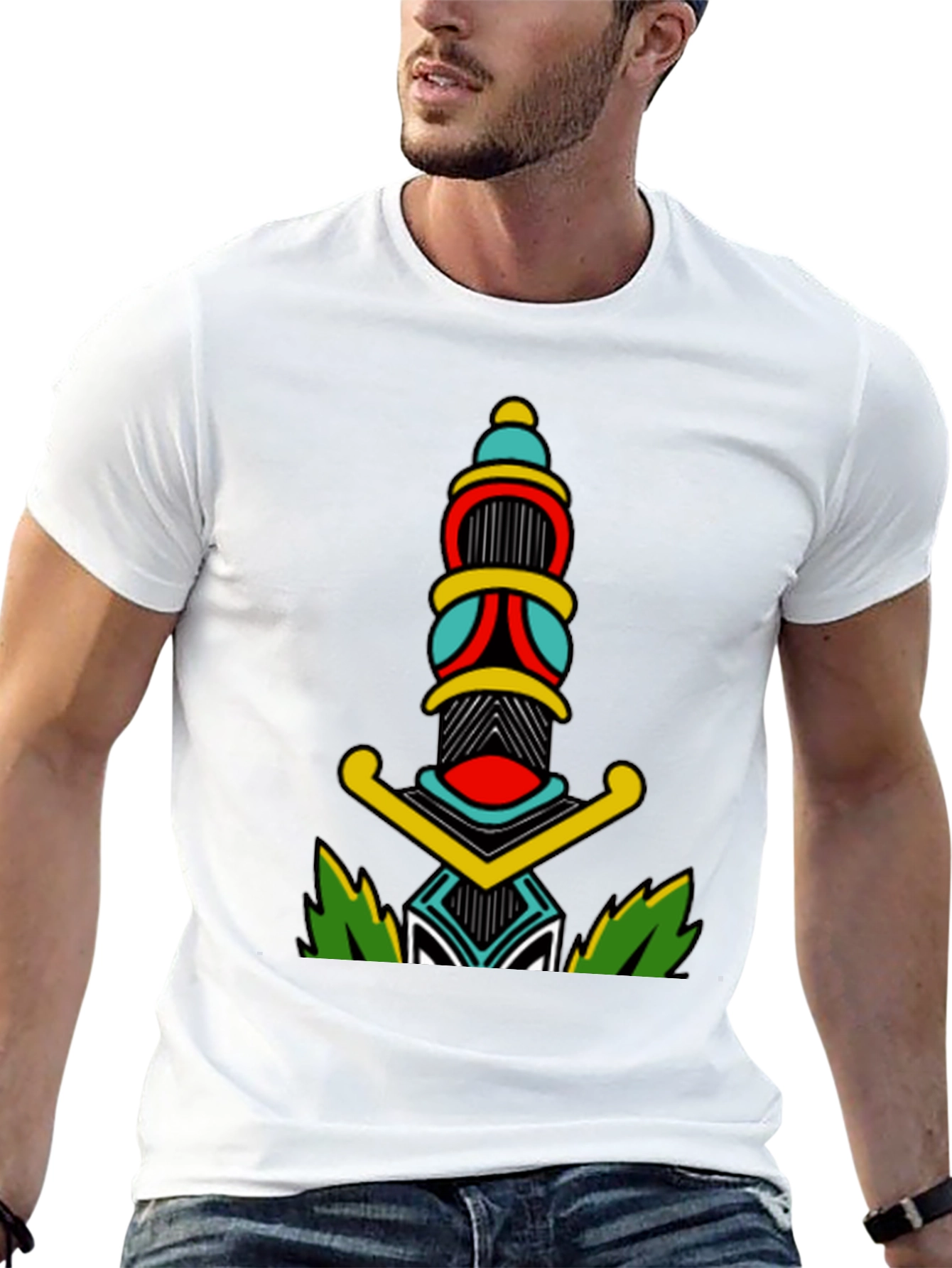 Black T-Shirt with Dagger Graphic