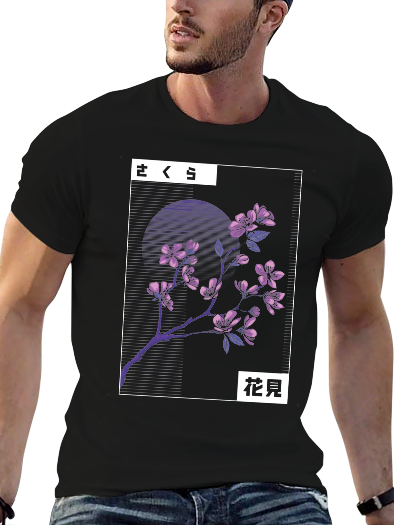 Sakura Blossom Black T-Shirt - Japanese Floral Design