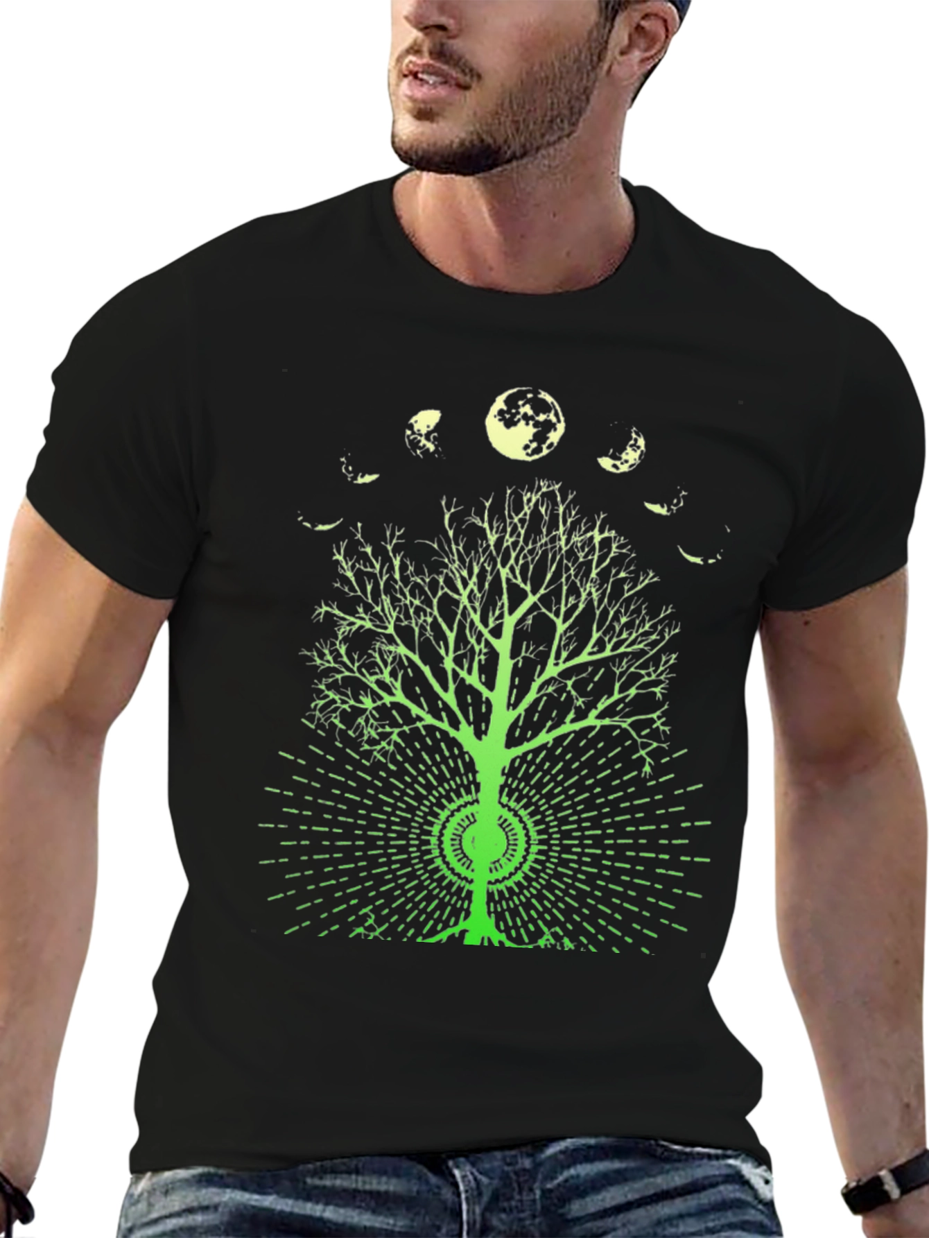 Moon Phase Tree Graphic Tee - Black