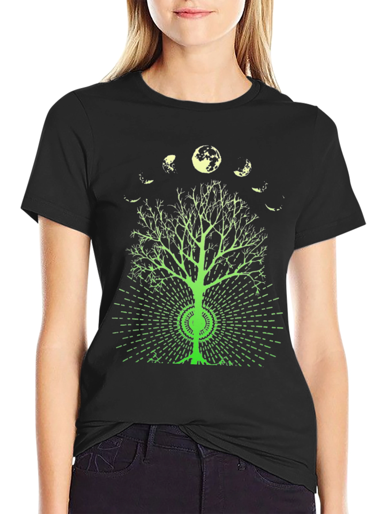 Moon Phase Tree Graphic Tee - Black