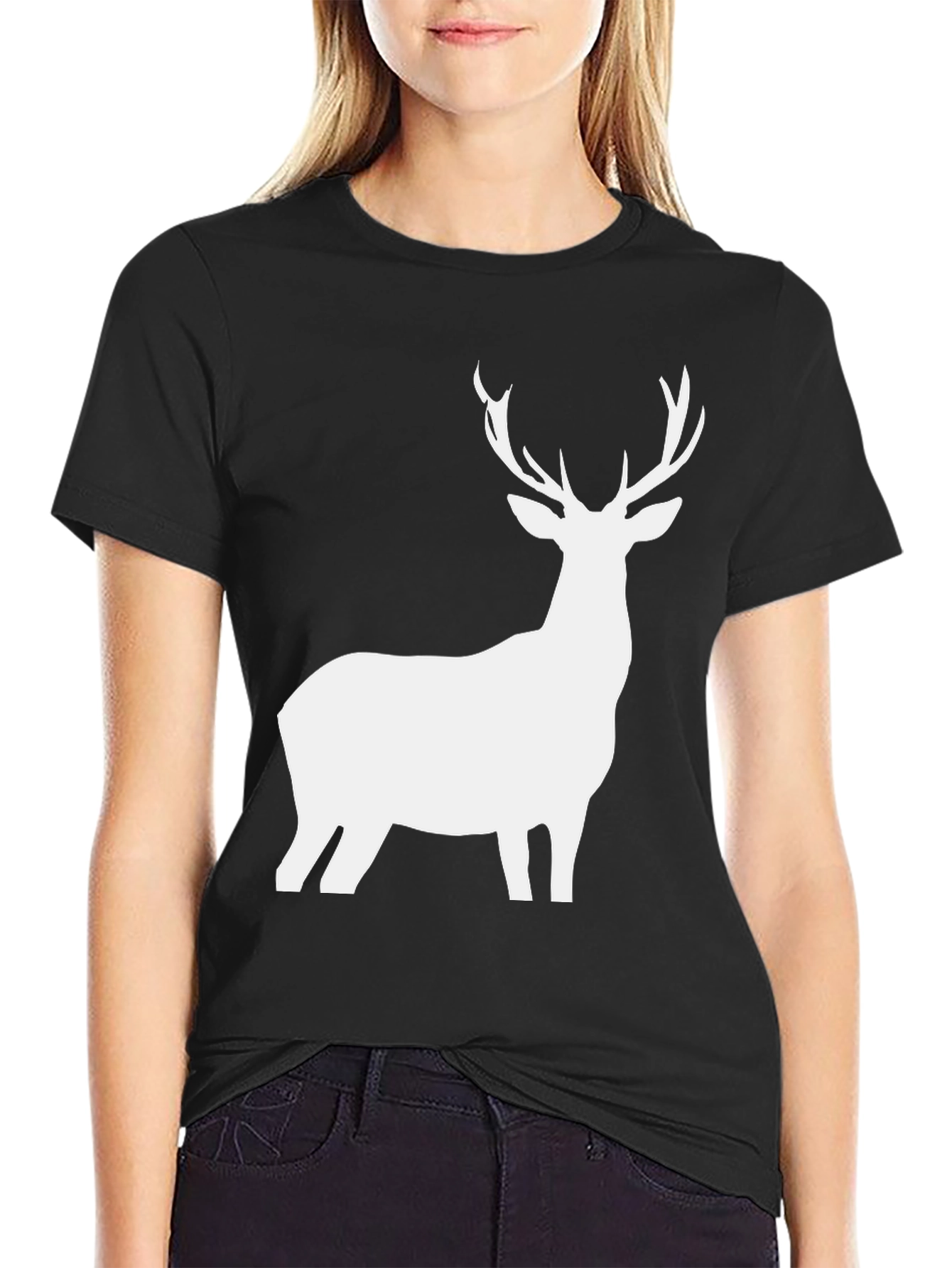 Deer Graphic Tee - Black Cotton Blend Casual Wear