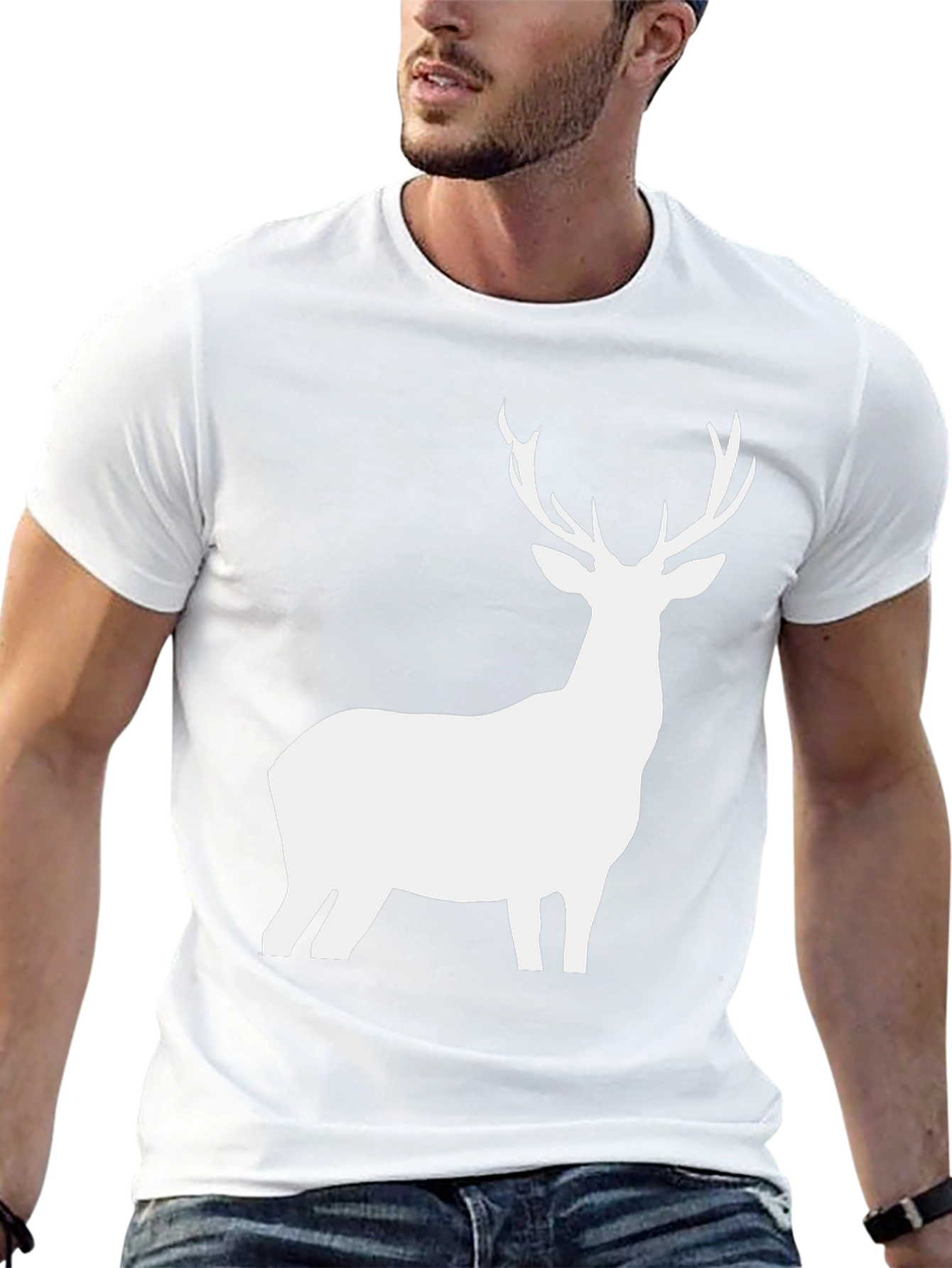 Deer Graphic Tee - Black Cotton Blend Casual Wear