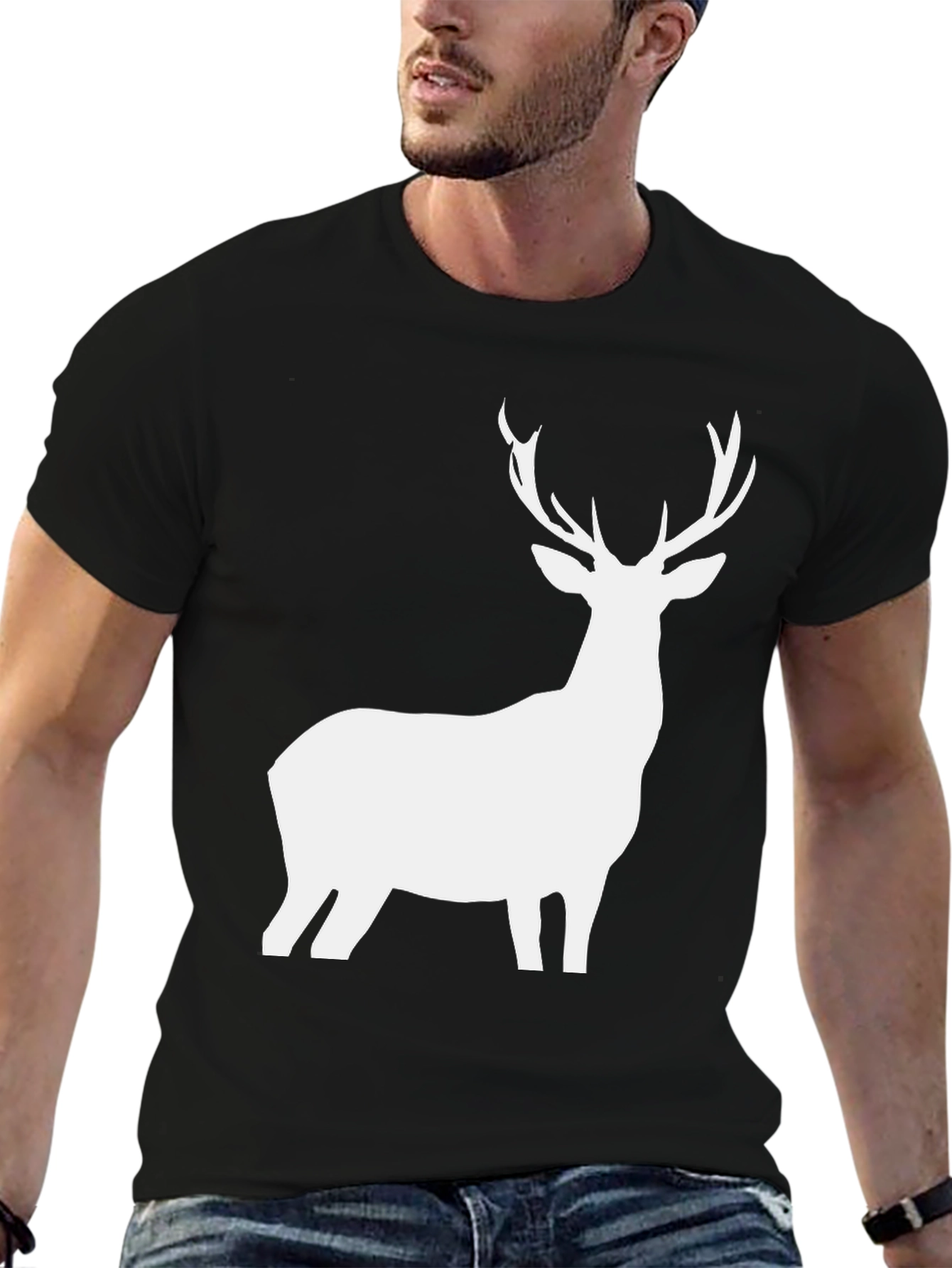 Deer Graphic Tee - Black Cotton Blend Casual Wear