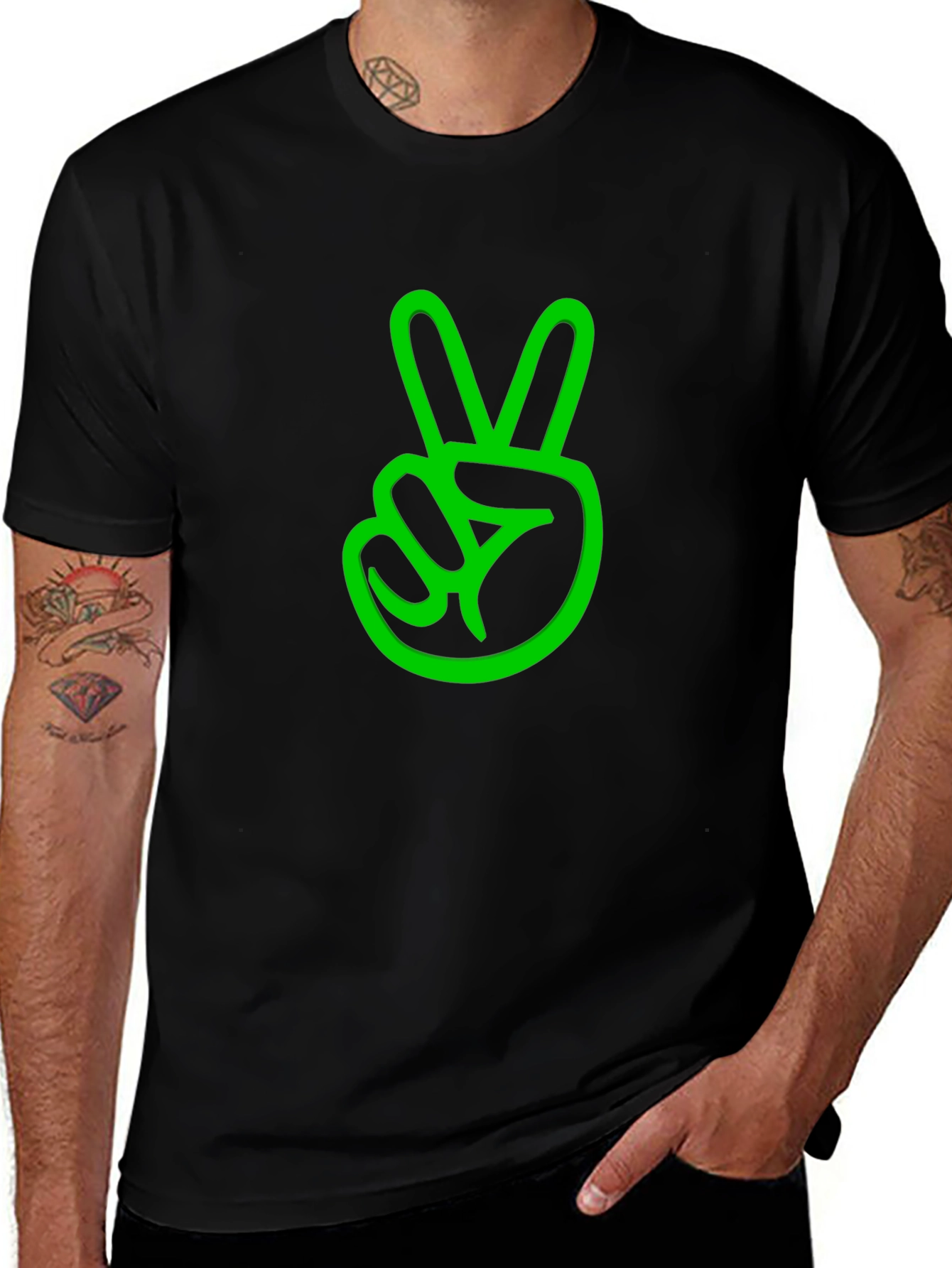 Peace Sign Graphic Tee - Black Cotton Casual