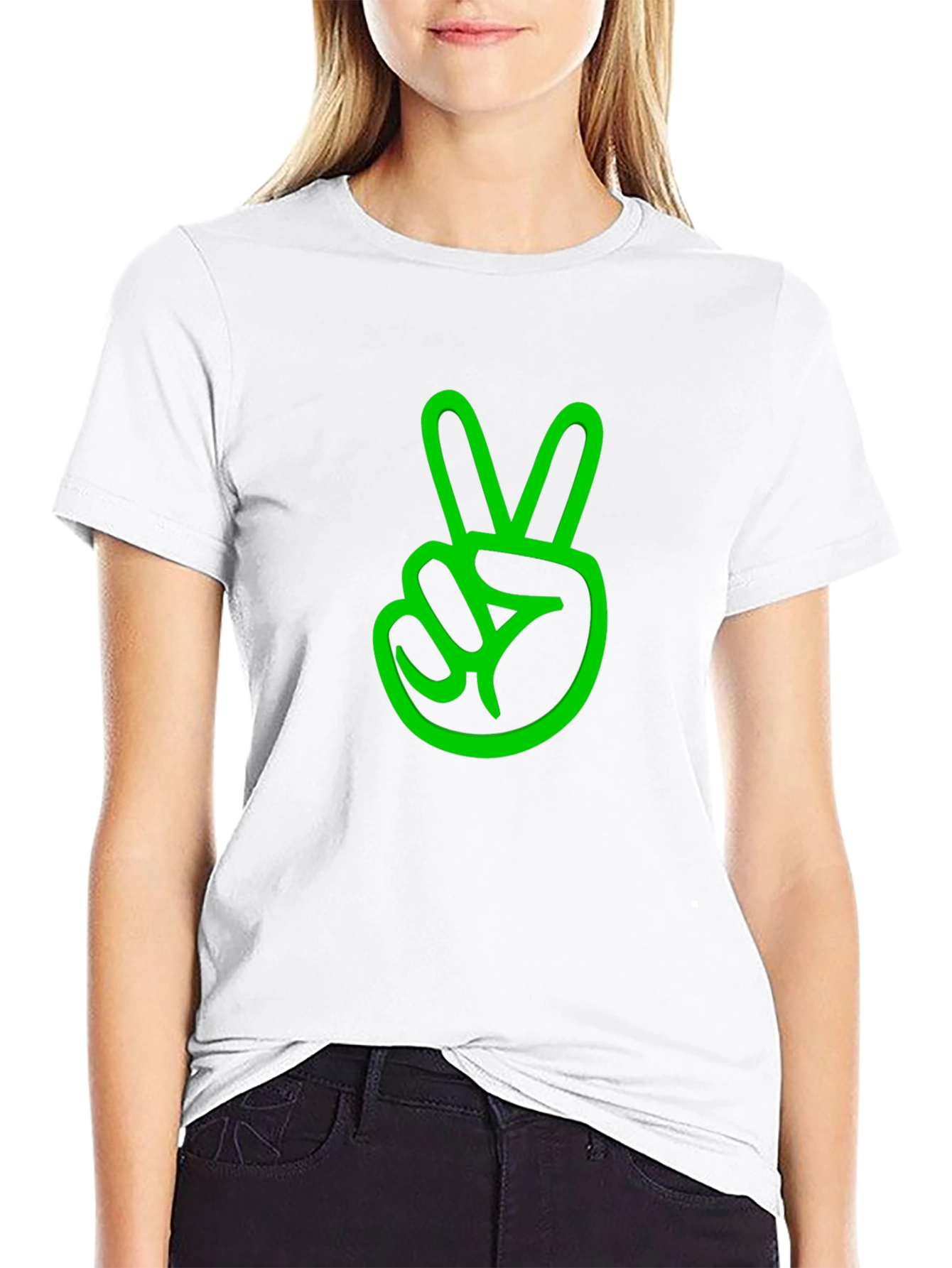 Peace Sign Graphic Tee - Black Cotton Casual