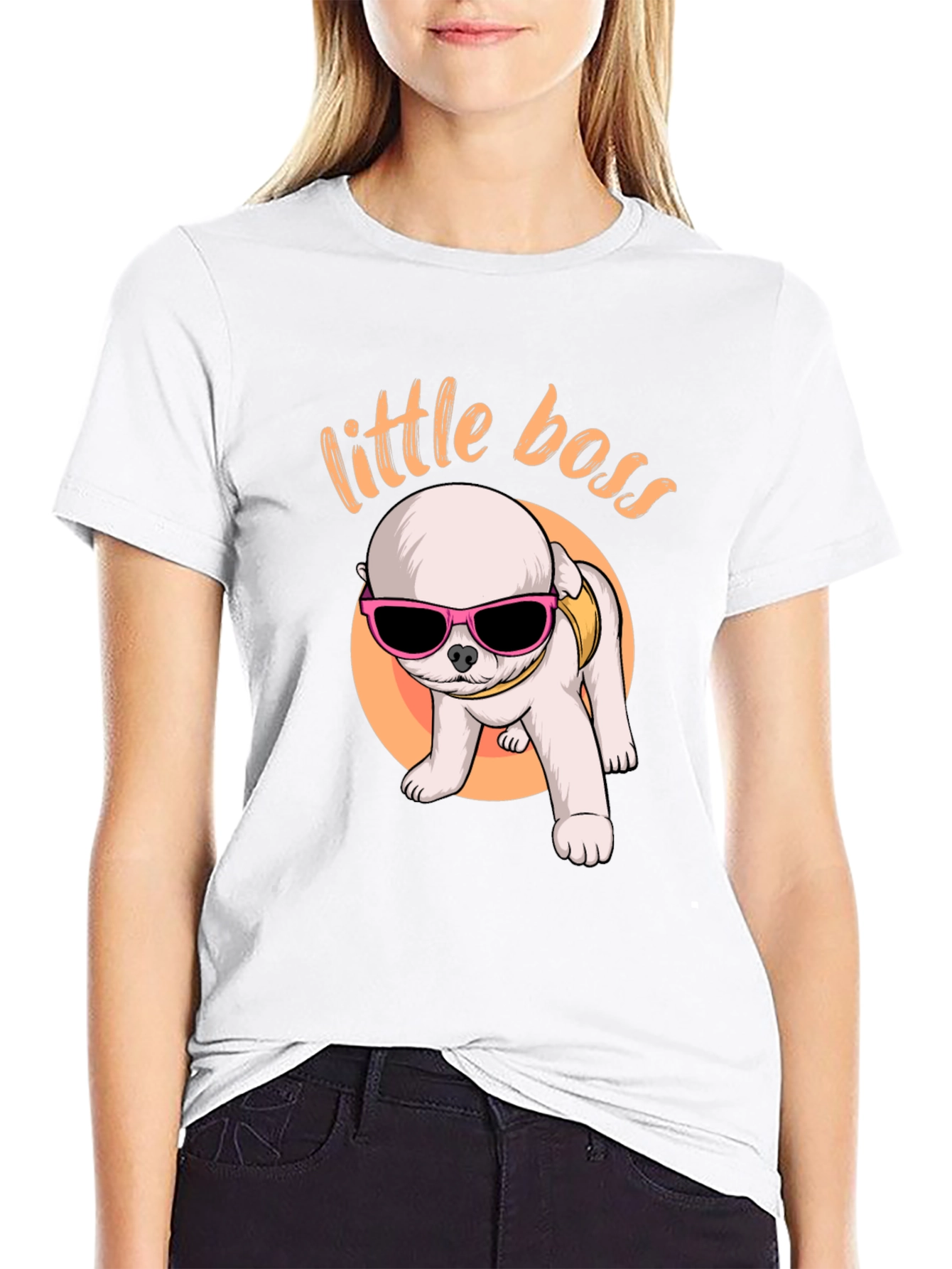 Little Boss Dog Graphic Tee - Black Cotton T-Shirt