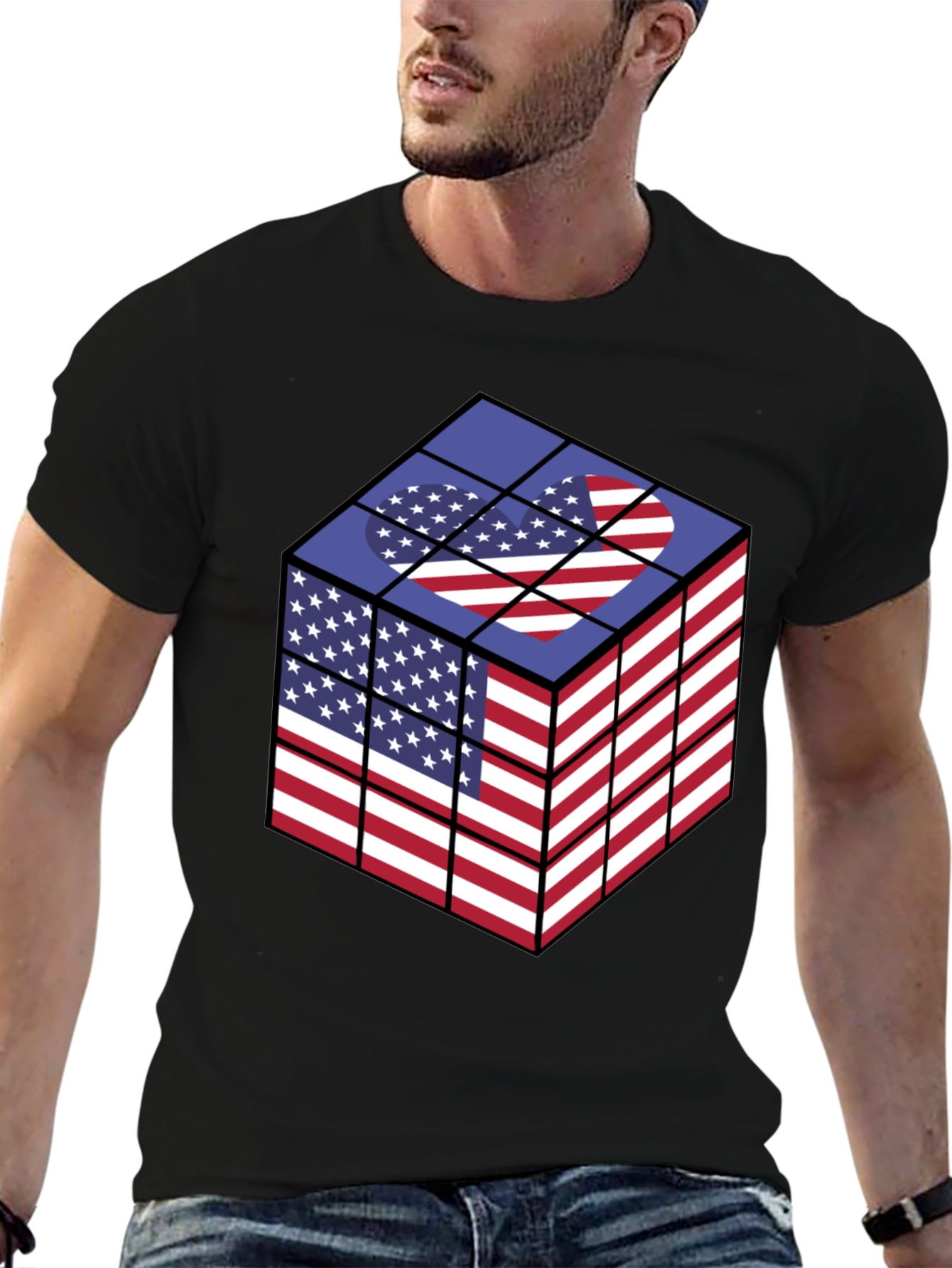 USA Flag Rubiks Cube Graphic T-Shirt