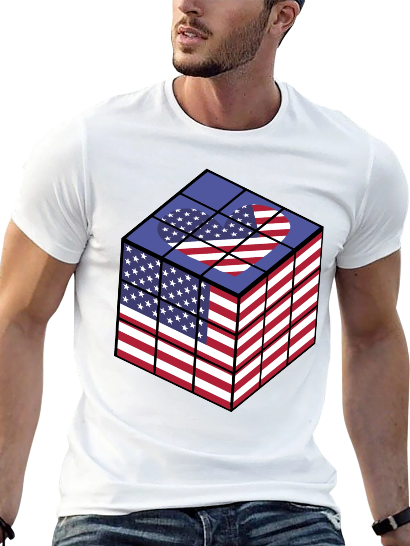 USA Flag Rubiks Cube Graphic T-Shirt