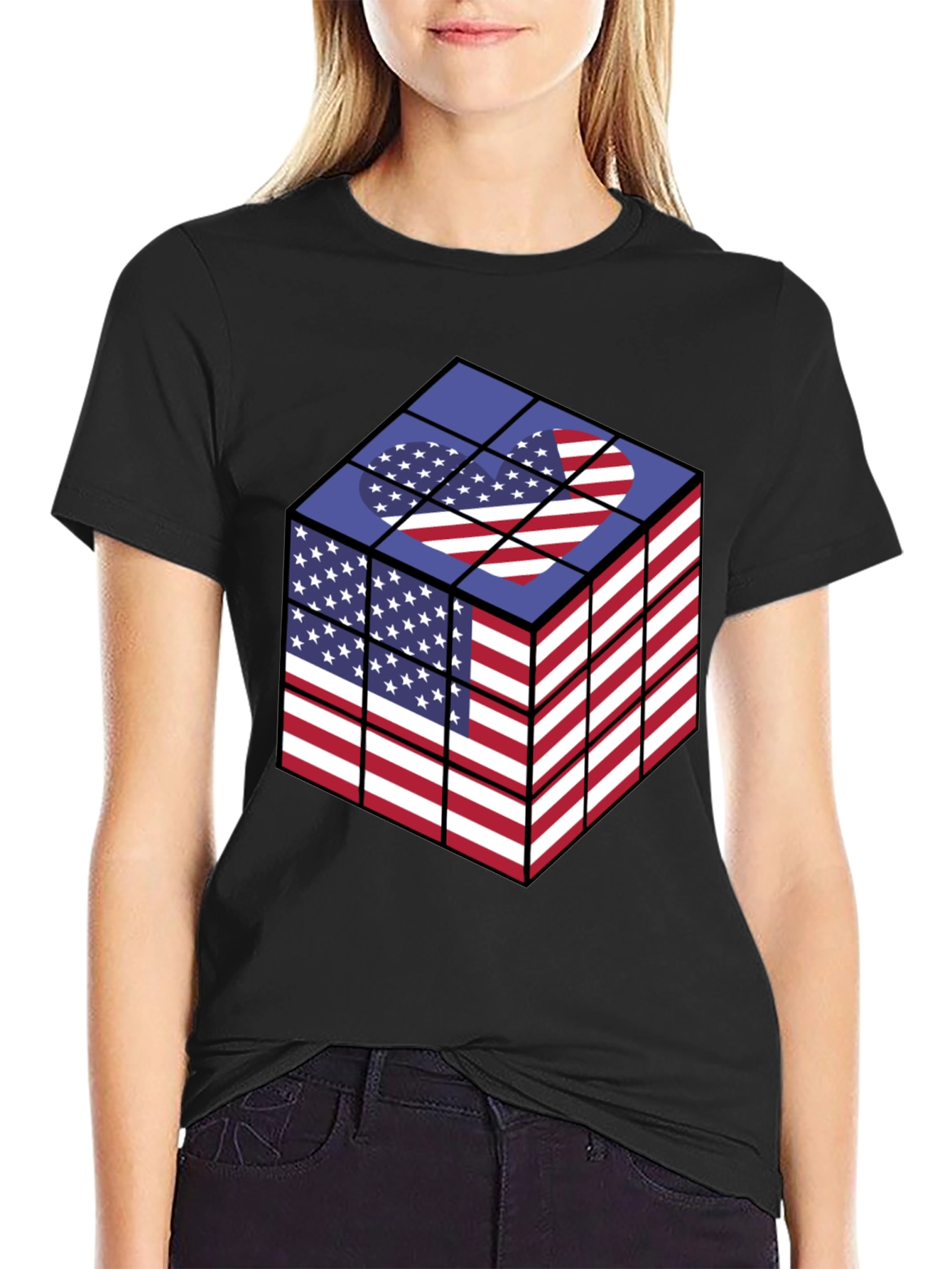 USA Flag Rubiks Cube Graphic T-Shirt