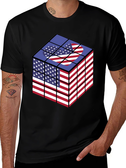 USA Flag Rubiks Cube Graphic T-Shirt