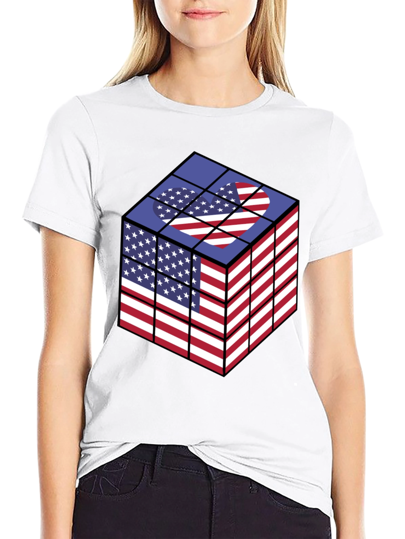 USA Flag Rubiks Cube Graphic T-Shirt