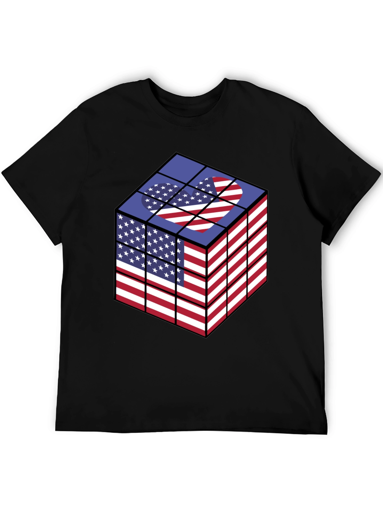 USA Flag Rubiks Cube Graphic T-Shirt
