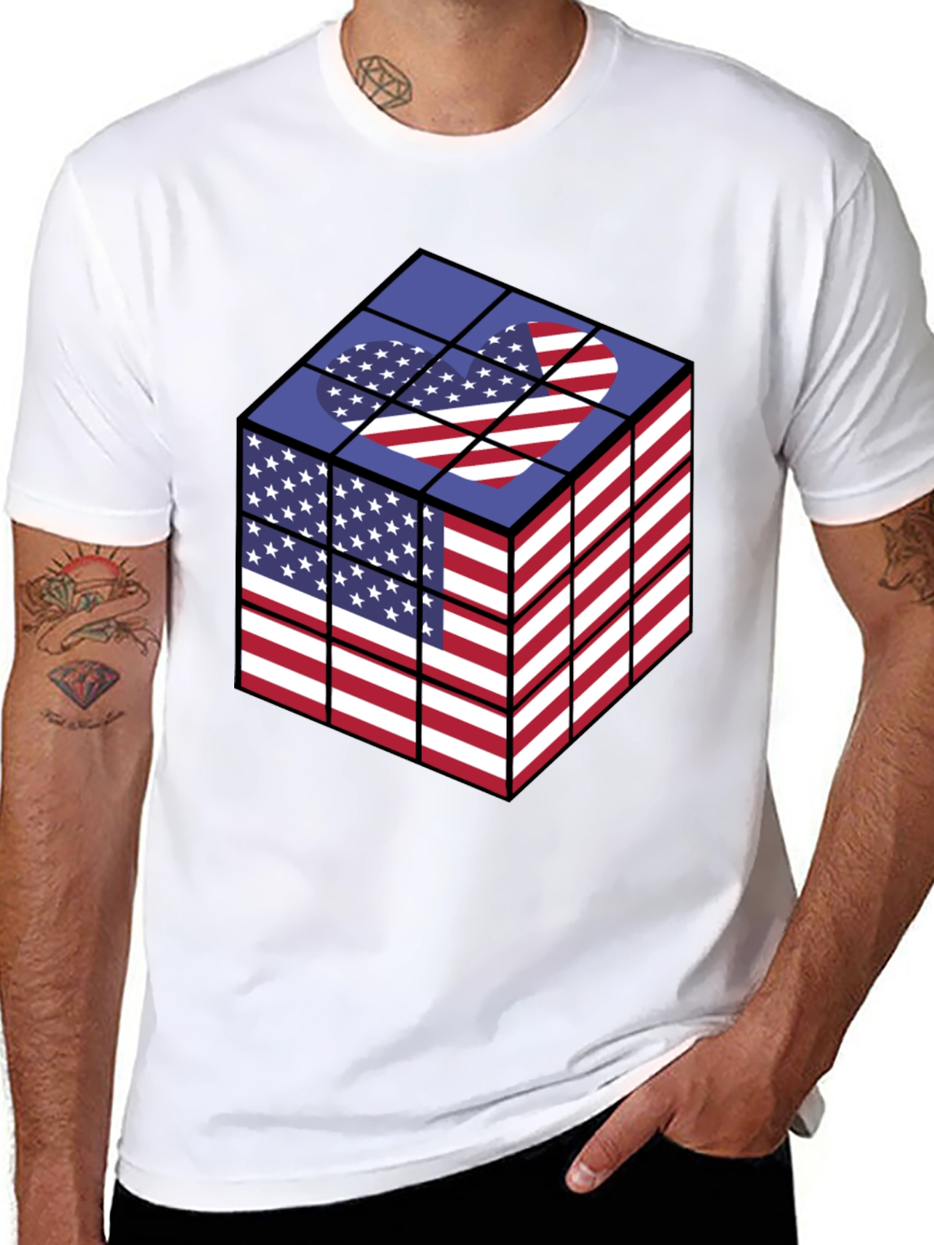 USA Flag Rubiks Cube Graphic T-Shirt
