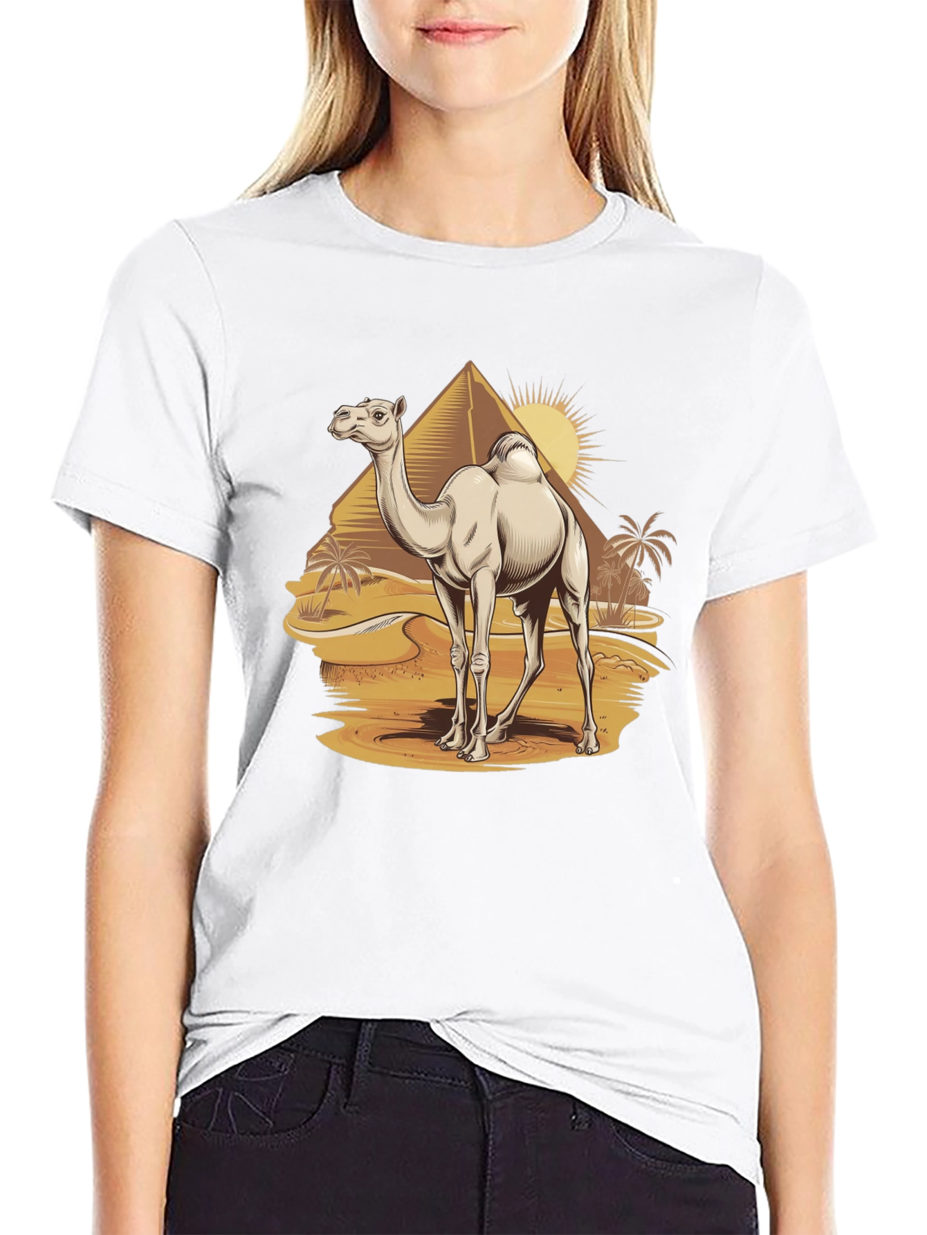 Camel Desert Scene Black T-Shirt
