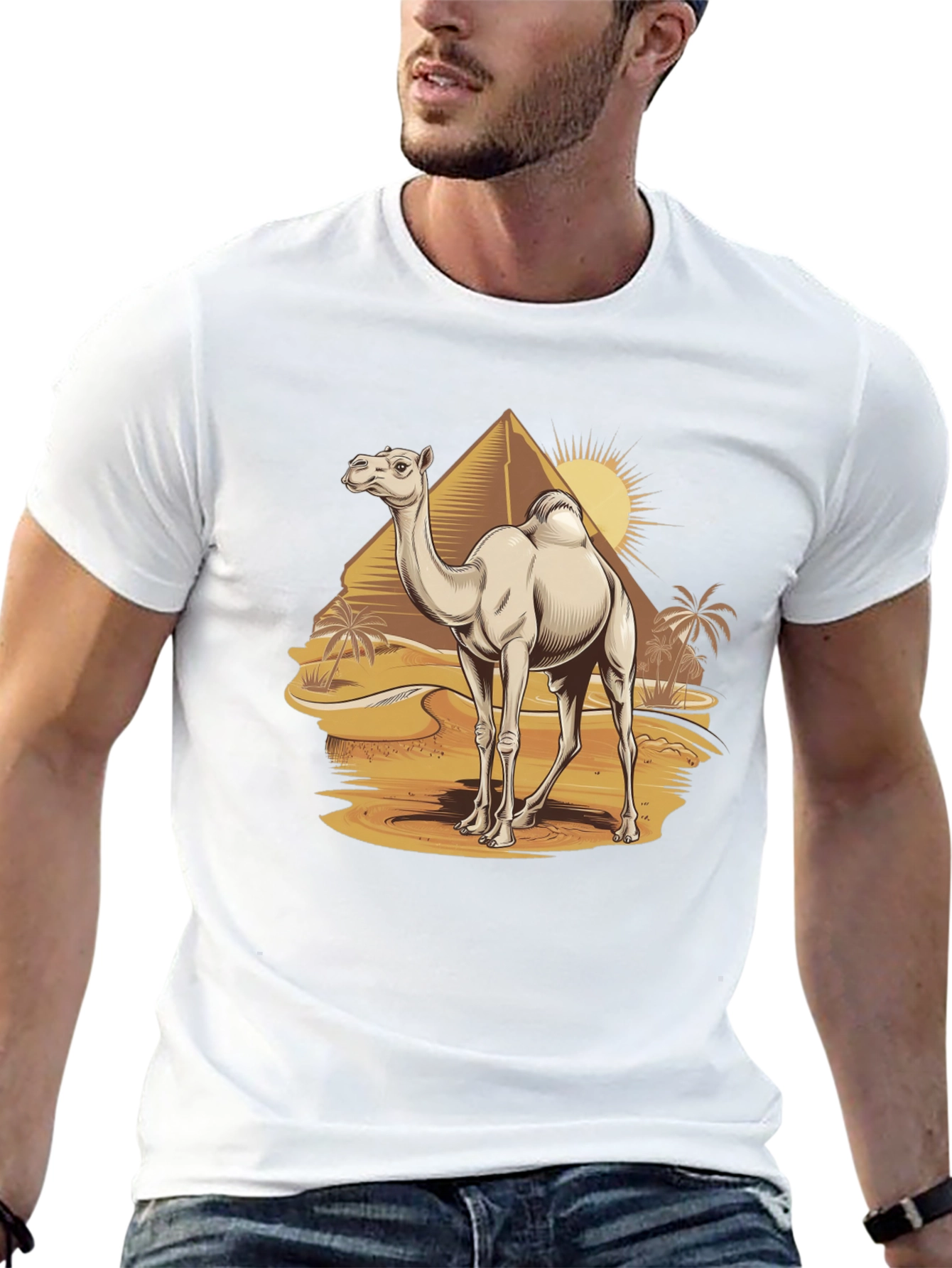 Camel Desert Scene Black T-Shirt