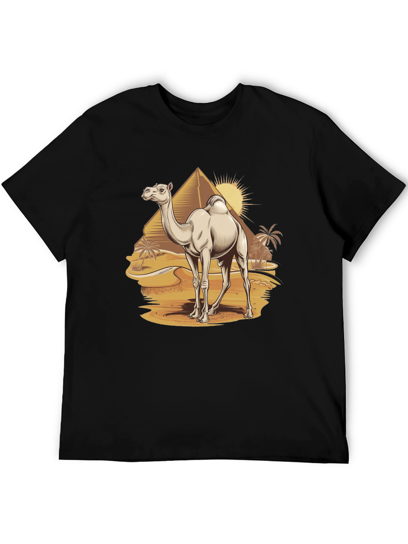 Camel Desert Scene Black T-Shirt