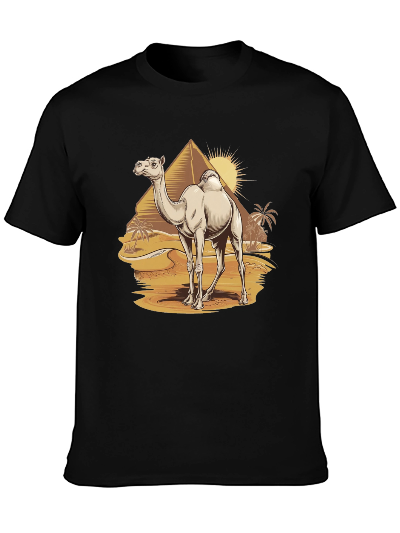 Camel Desert Scene Black T-Shirt