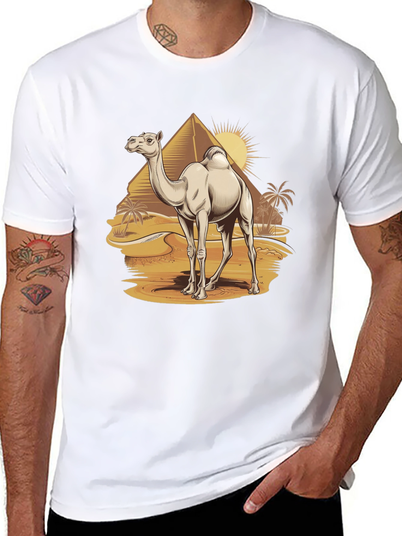 Camel Desert Scene Black T-Shirt