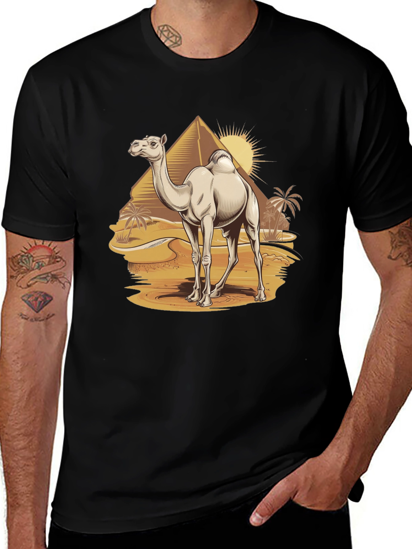 Camel Desert Scene Black T-Shirt