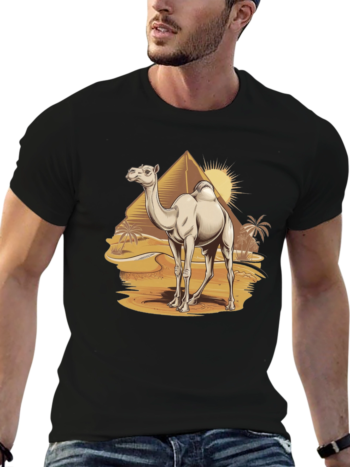 Camel Desert Scene Black T-Shirt