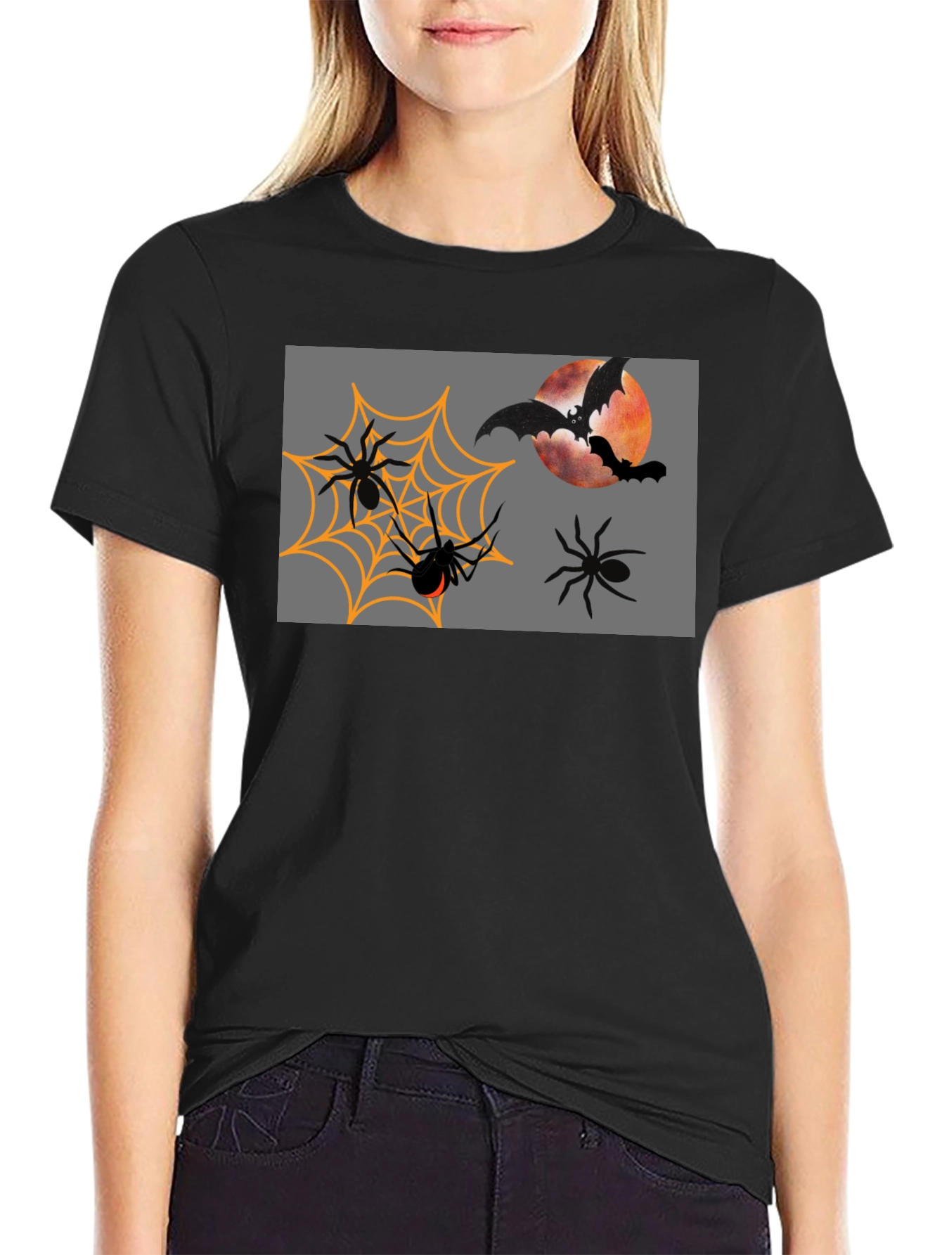 Halloween Bats and Spiders Black T-Shirt