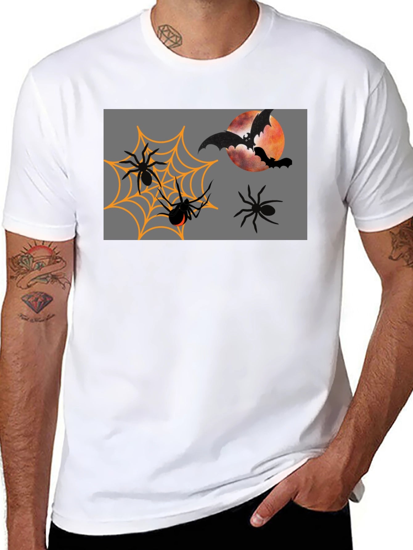 Halloween Bats and Spiders Black T-Shirt